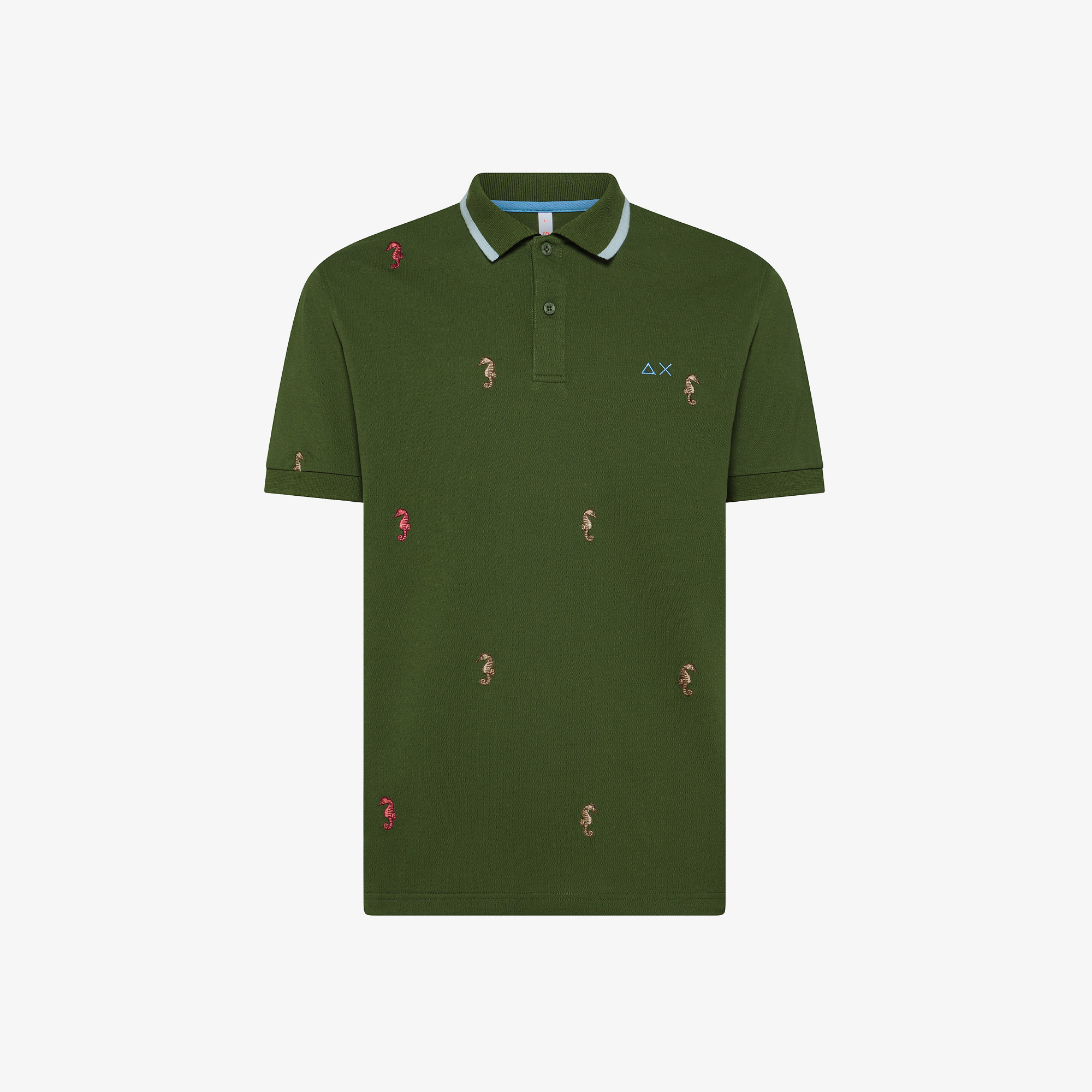 Polo verde scuro con ricami grafici