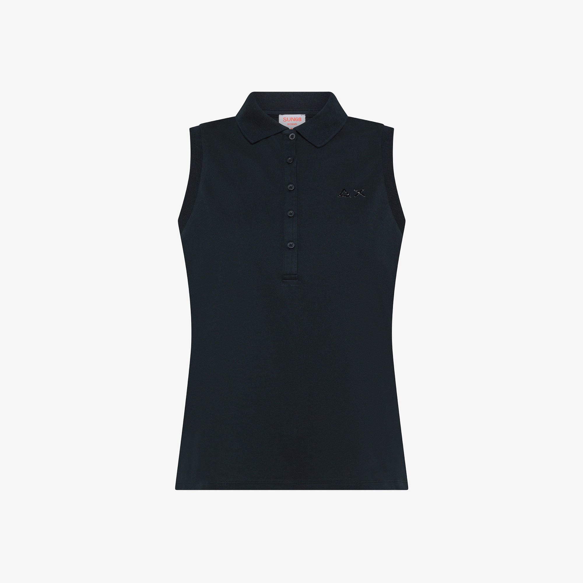 Navy blue cotton piqué polo shirt with rhinestone logo