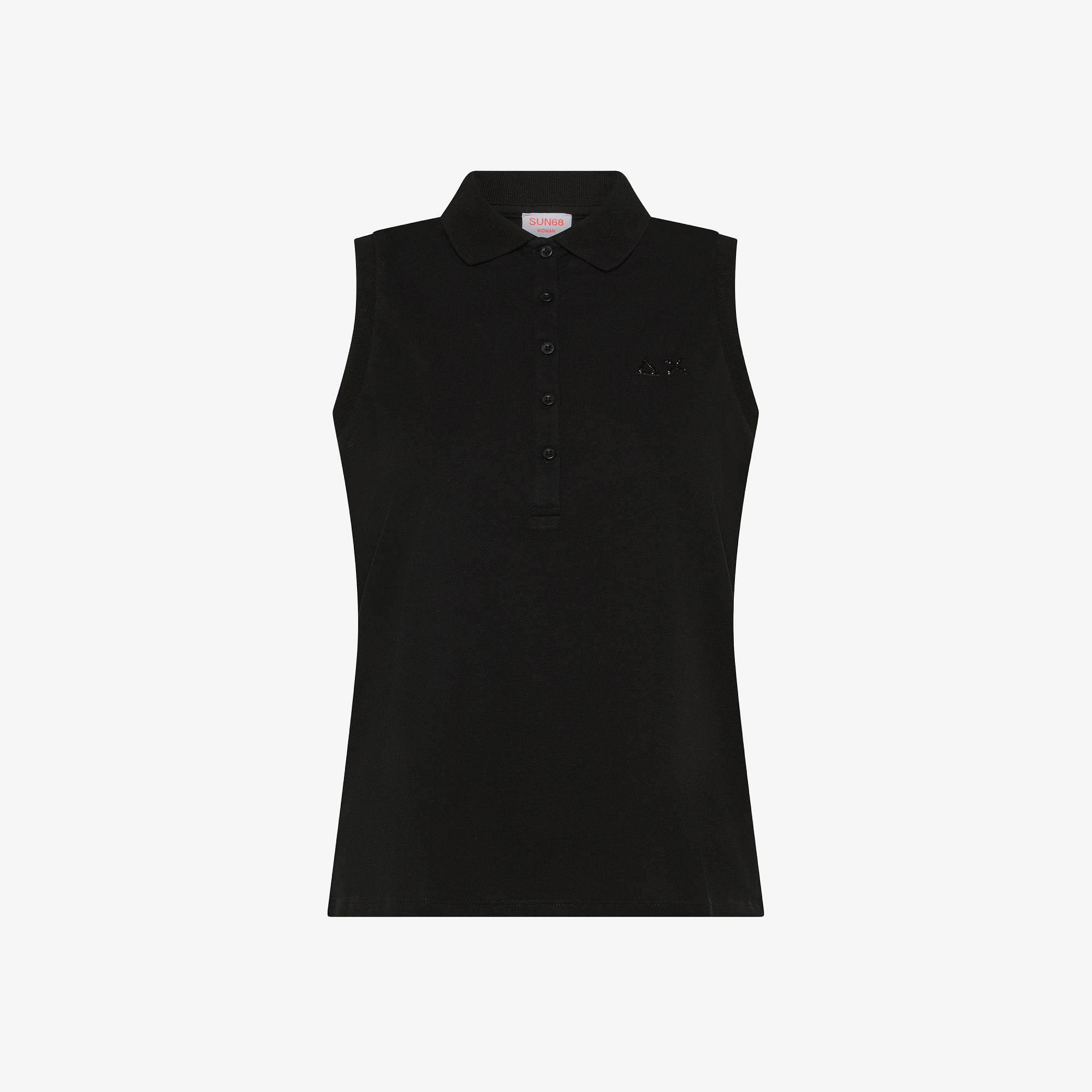Black cotton piqué polo shirt with rhinestone logo