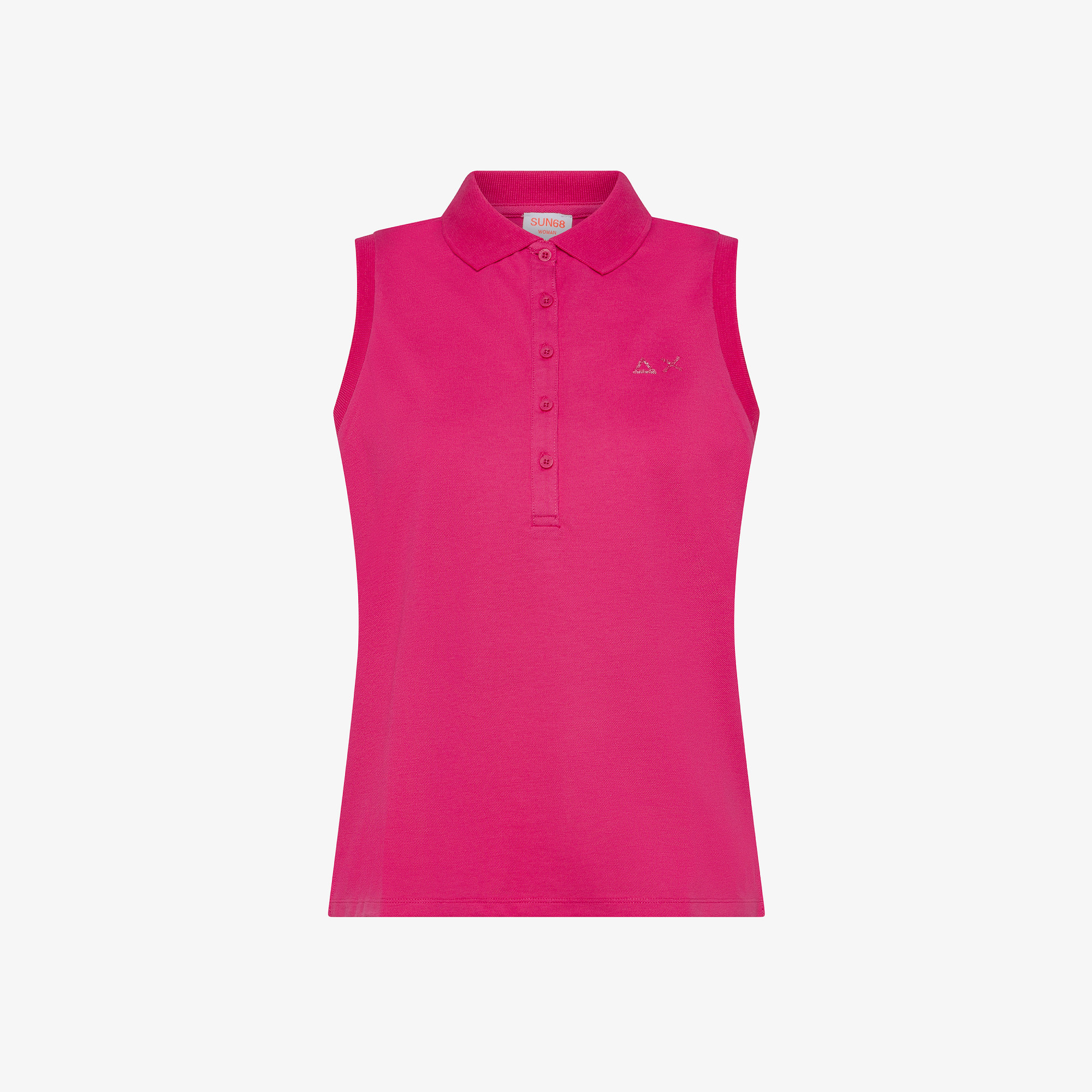 Fuchsia cotton piqué polo shirt with rhinestone logo