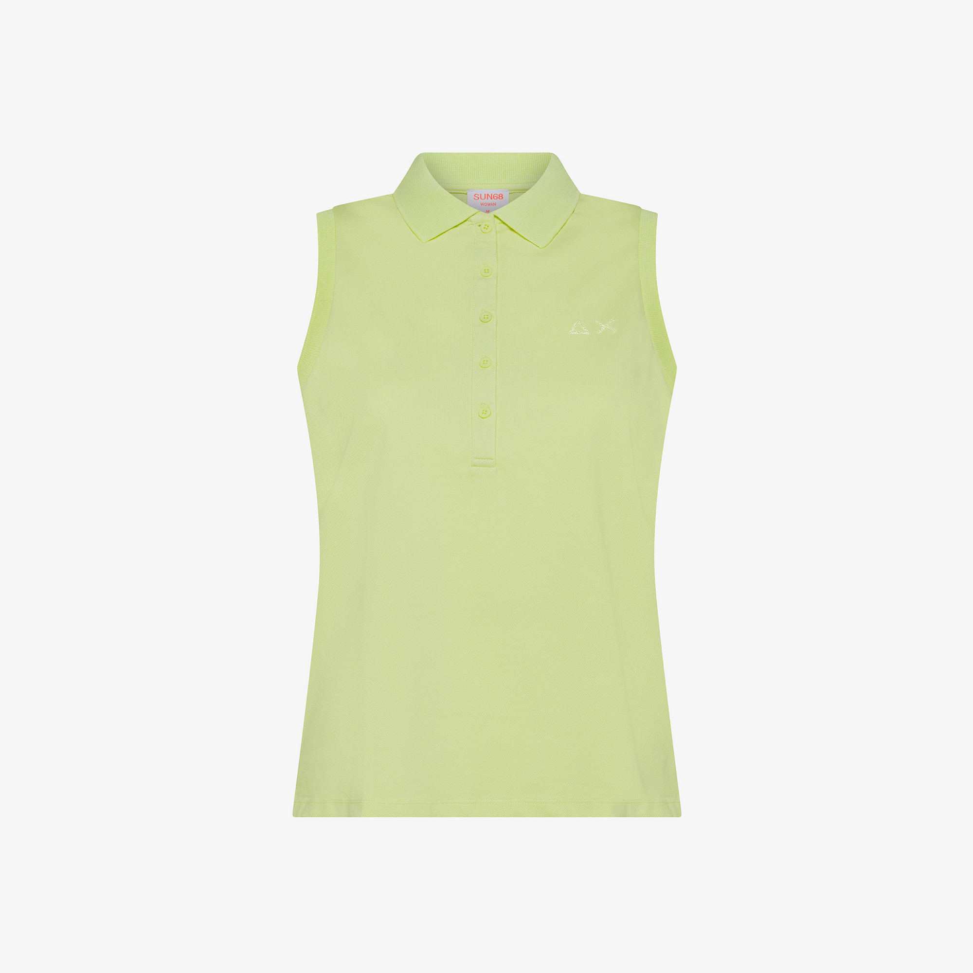 Lemon yellow cotton piqué polo shirt with rhinestone logo