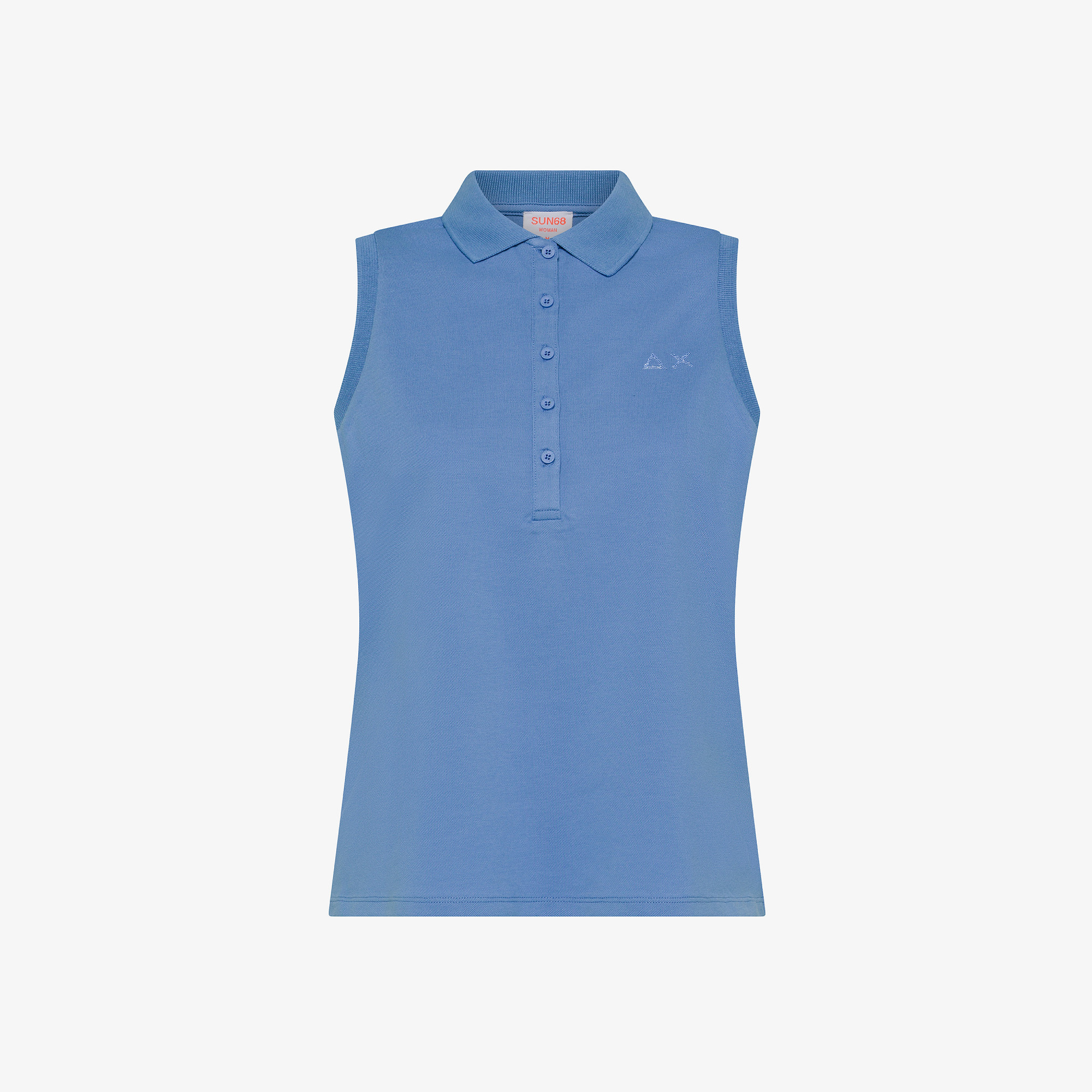 Polo in piquet di cotone avio con logo in strass