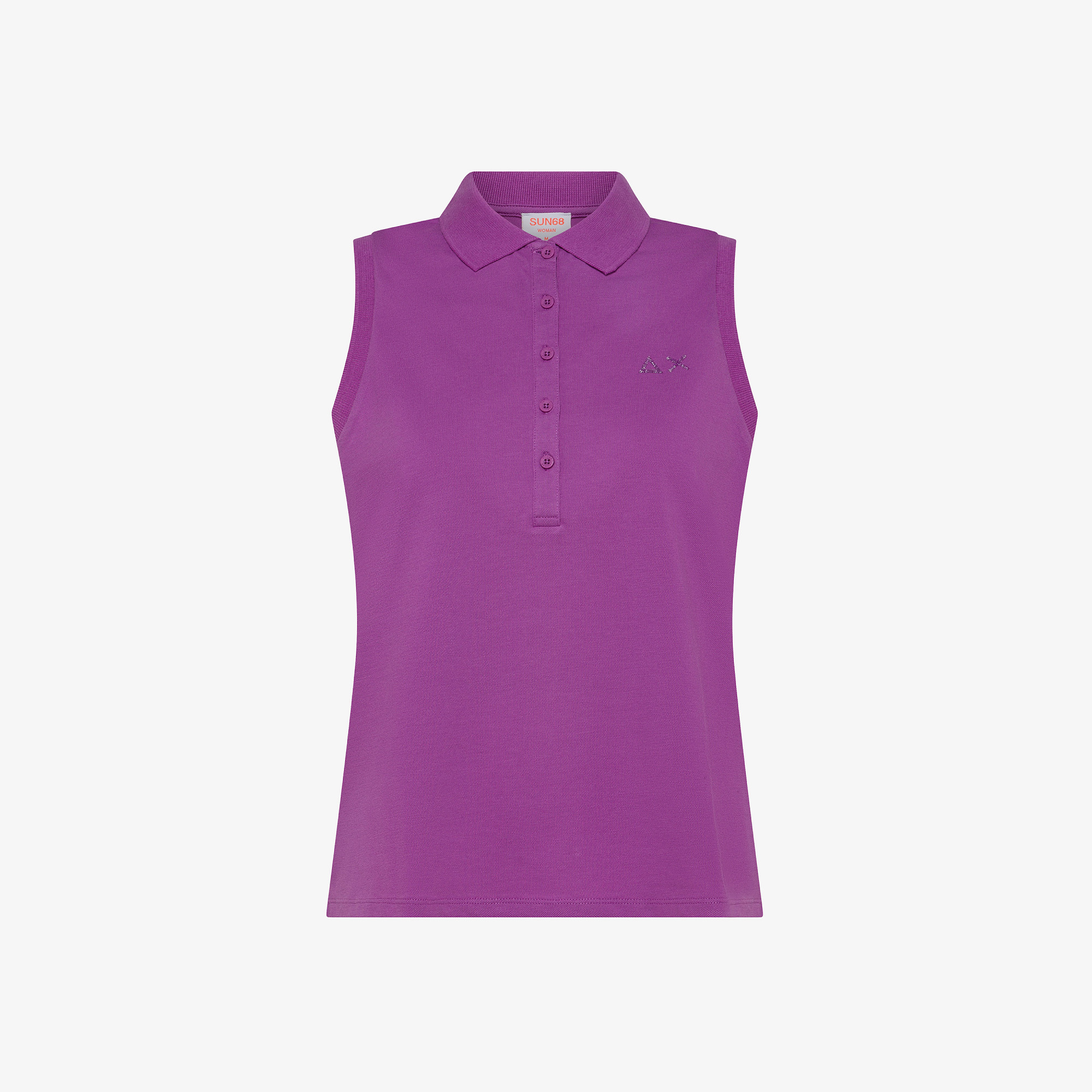 Cyclamen cotton piqué polo shirt with rhinestone logo