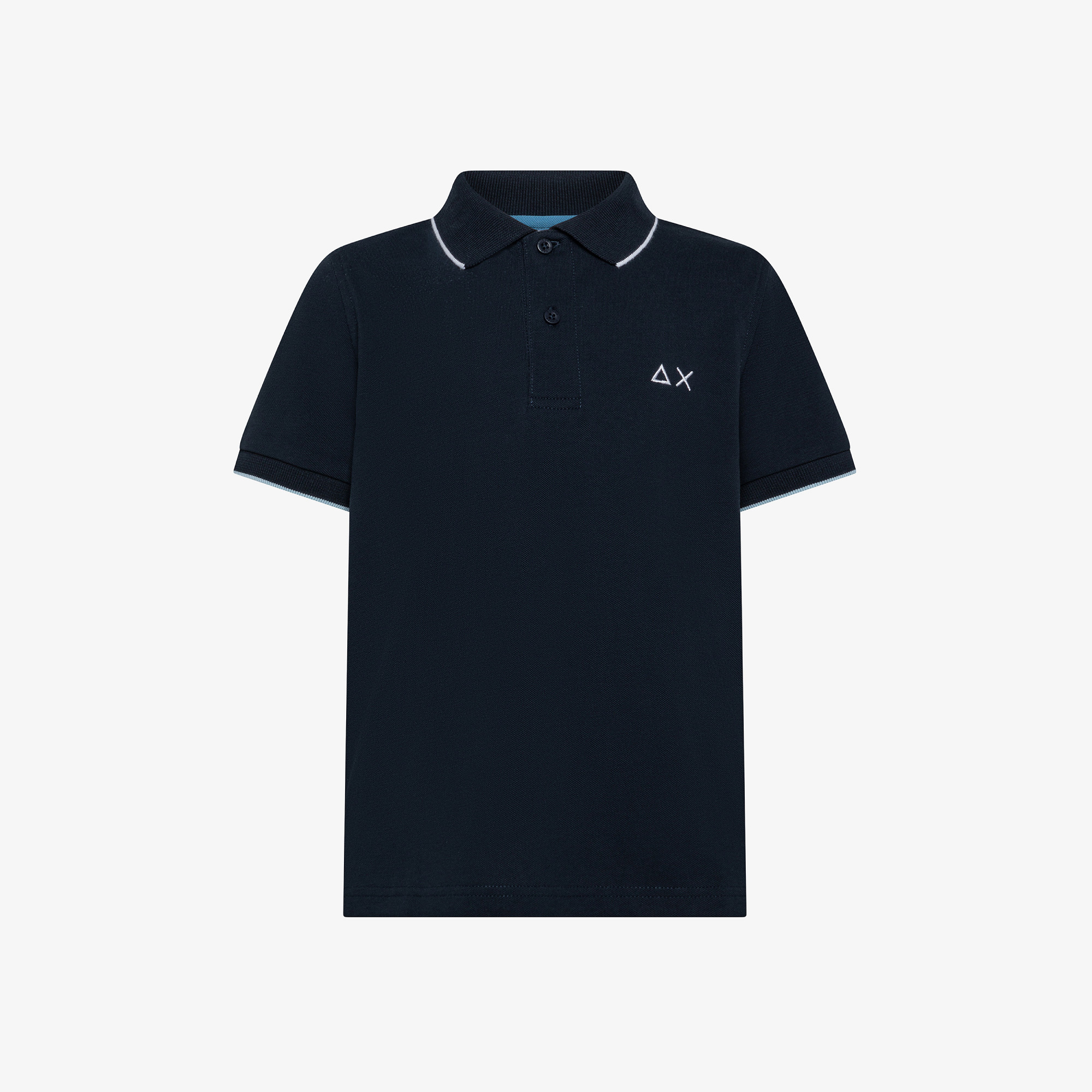 BOY'S POLO SMALL STRIPES ON COLLAR S/S NAVY BLUE