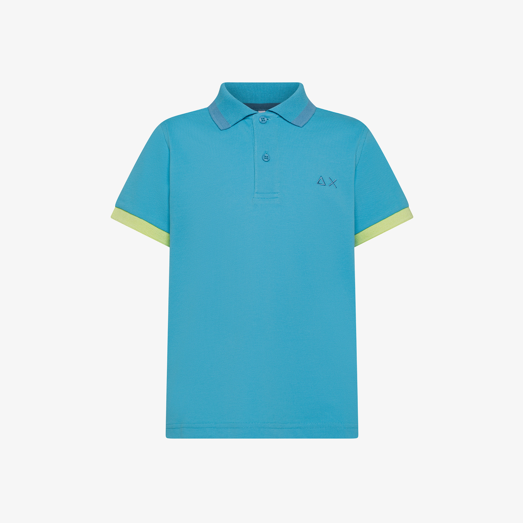 BOY'S POLO BIG STRIPES ON COLLAR S/S TURCHESE