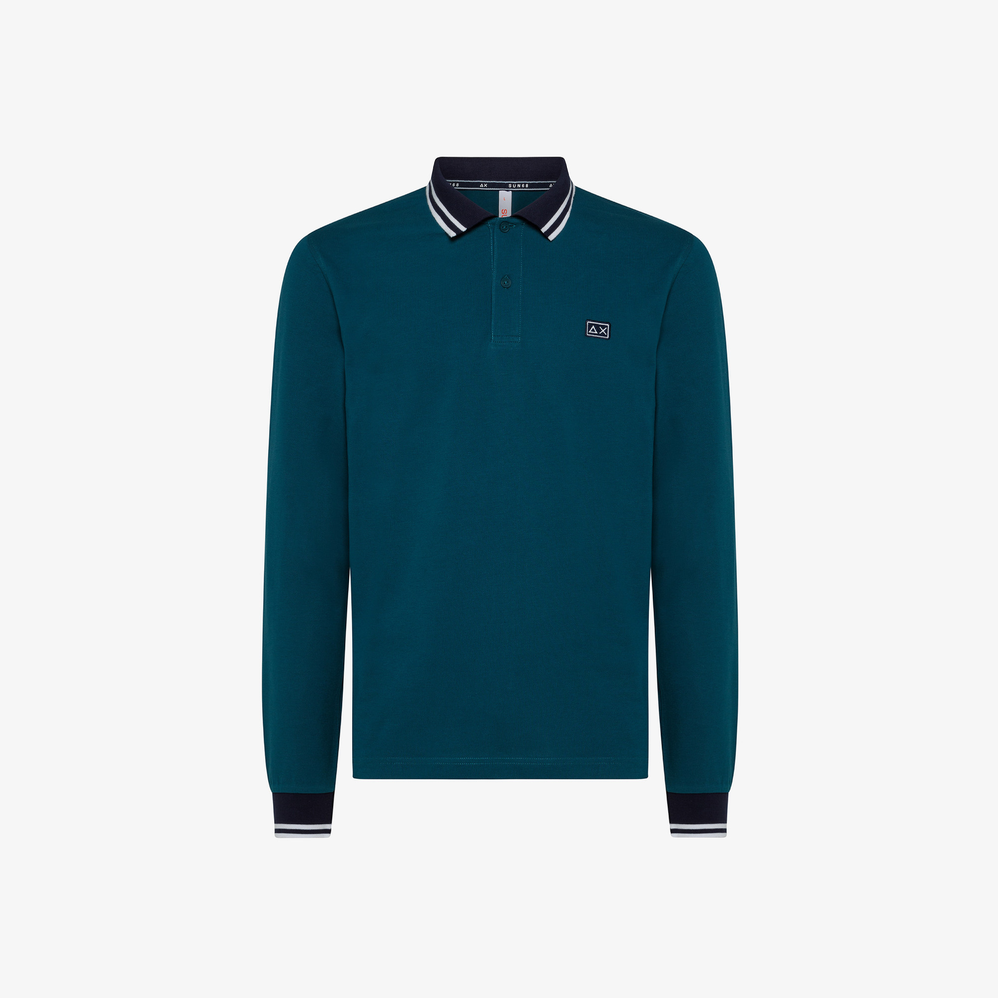 POLO STRIPES ON PLACKET AND CUFFS EL. L/S GREEN EMERALD