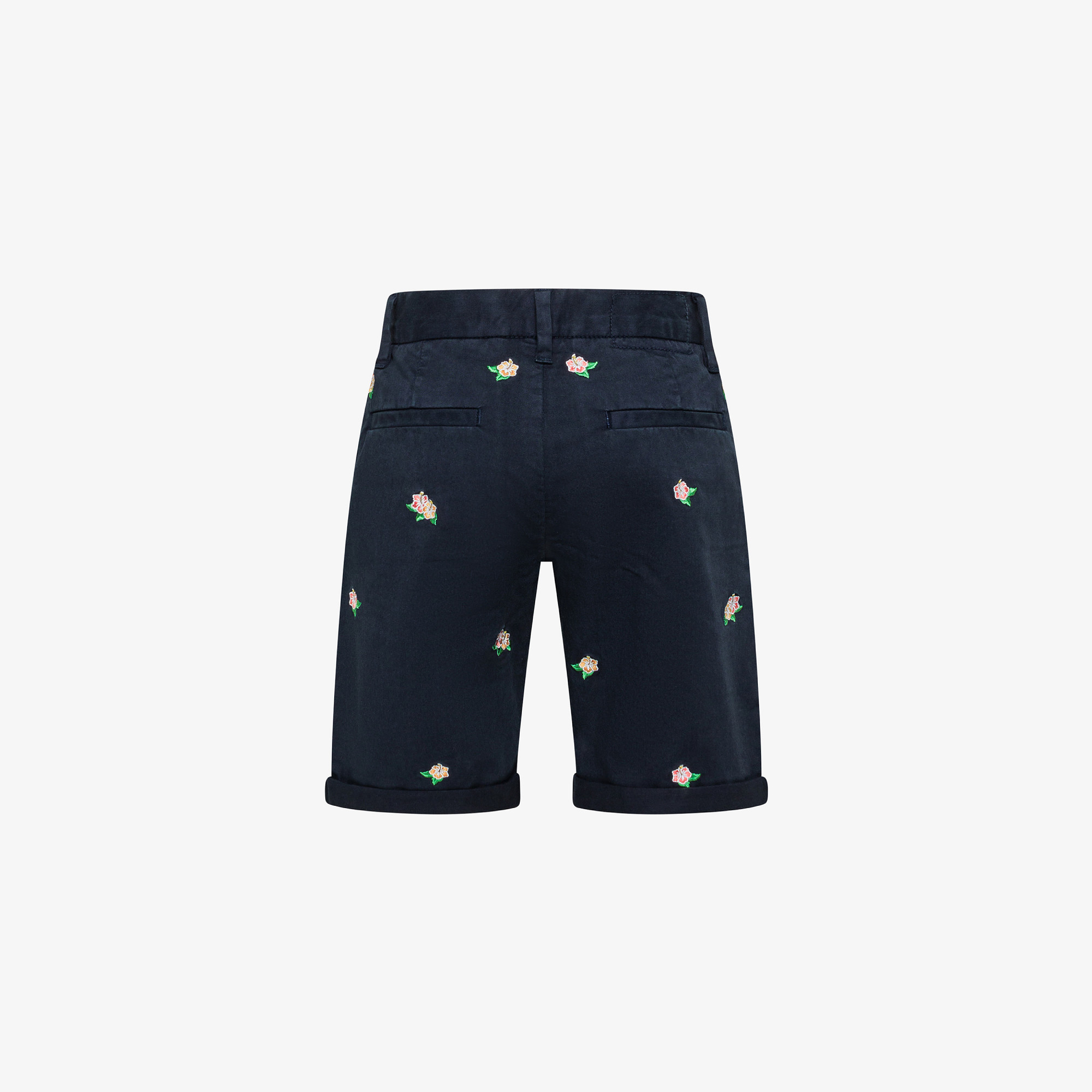 Navy blue chino shorts with embroidery
