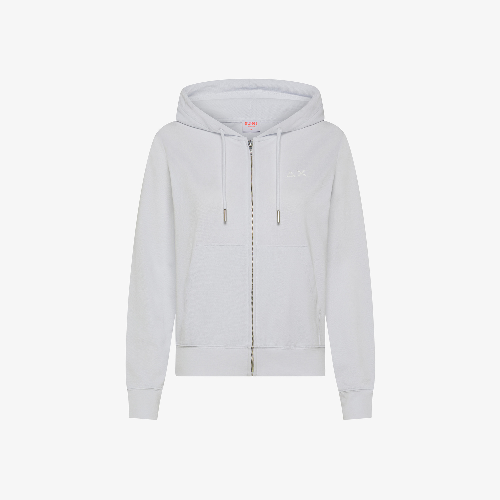 White cotton hoodie with rhinestone logo