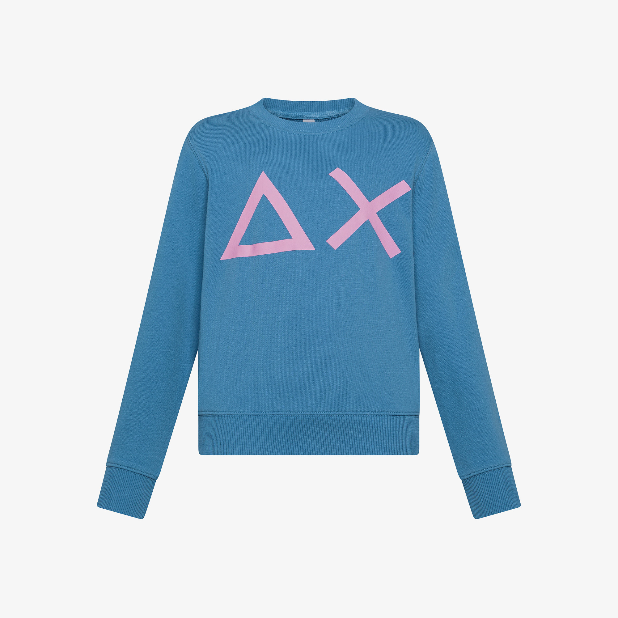 Felpa in cotone avio con maxi logo