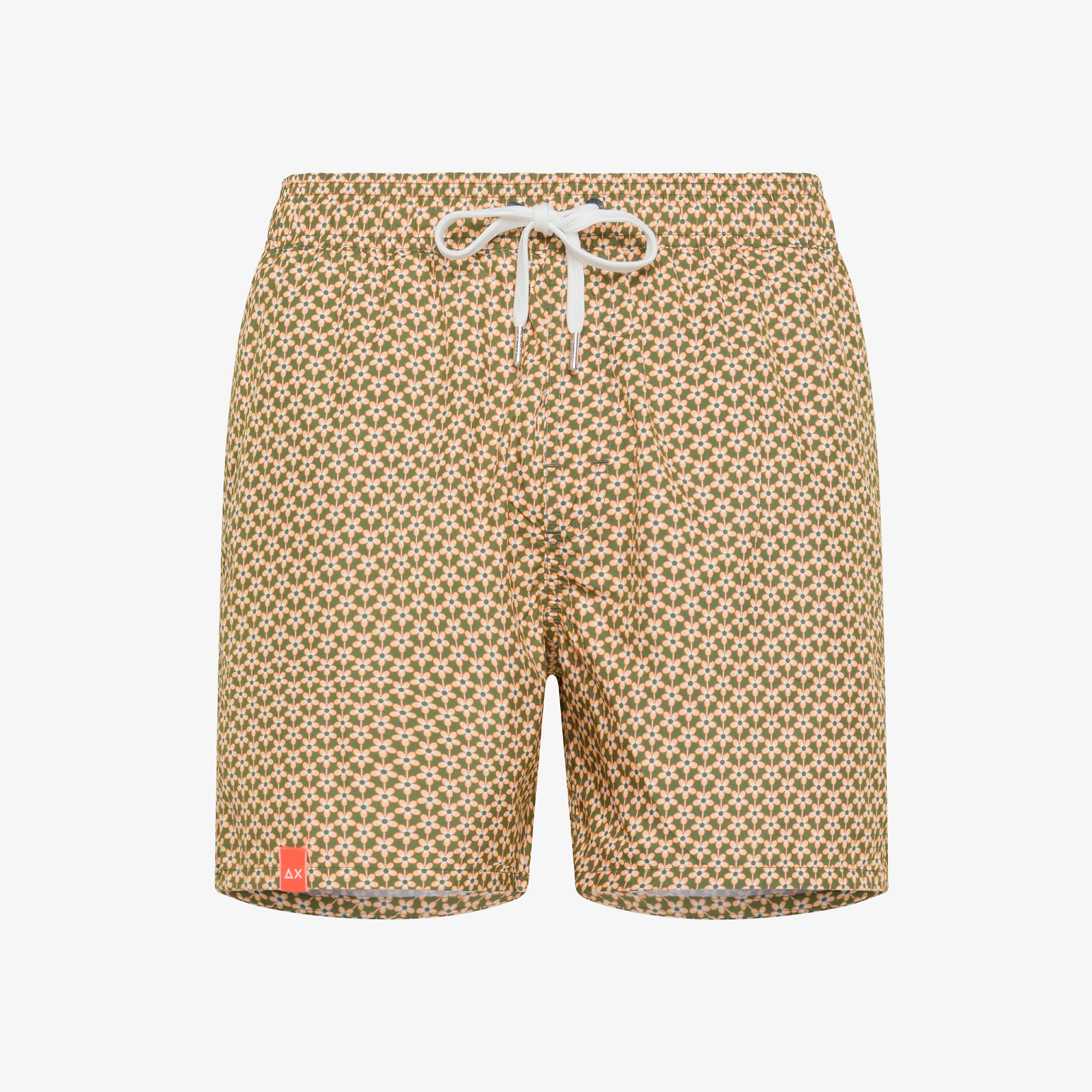 SWIM PANT TIE PATTERN VERDE SCURO/ARANCIONE