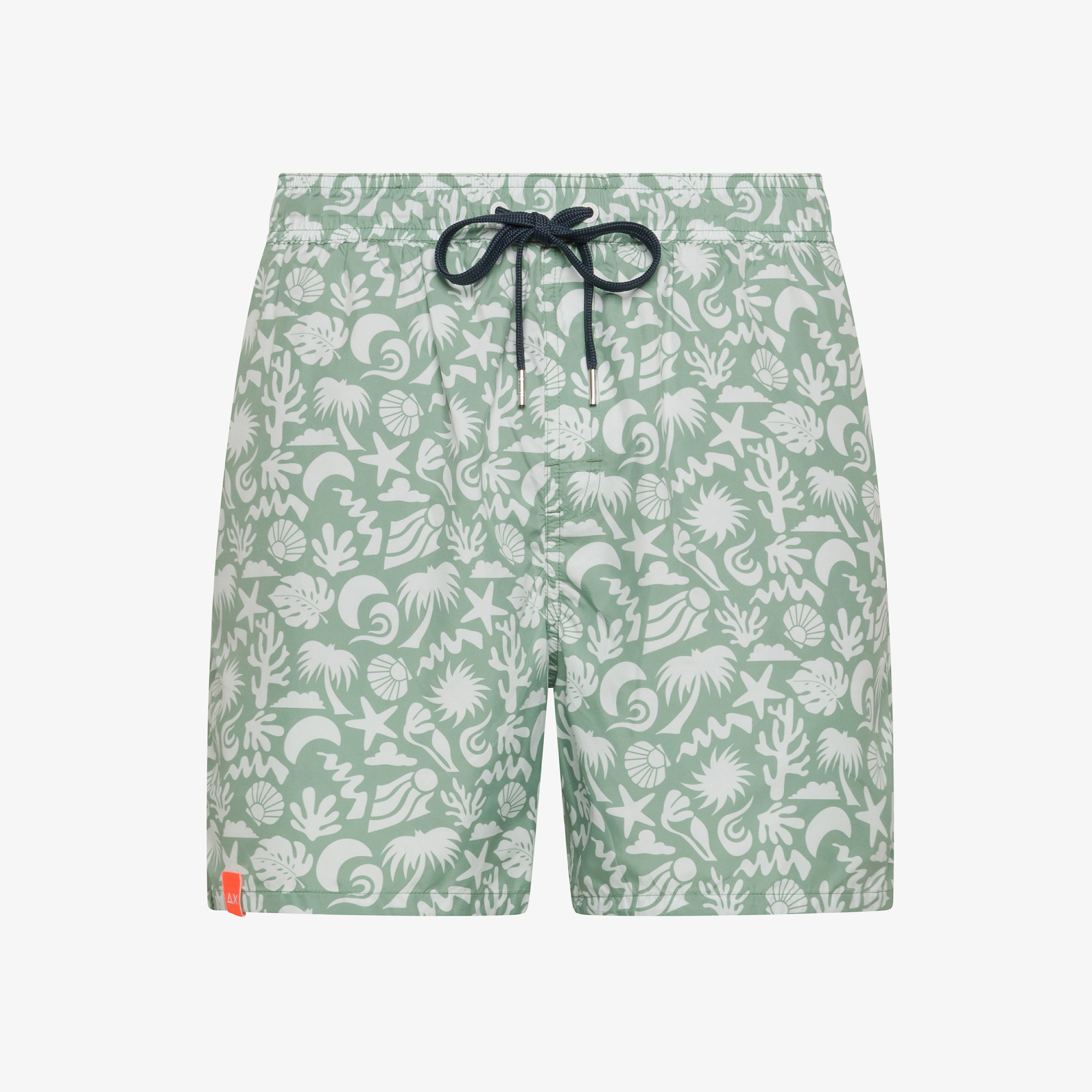 Sage green printed nylon swim shorts