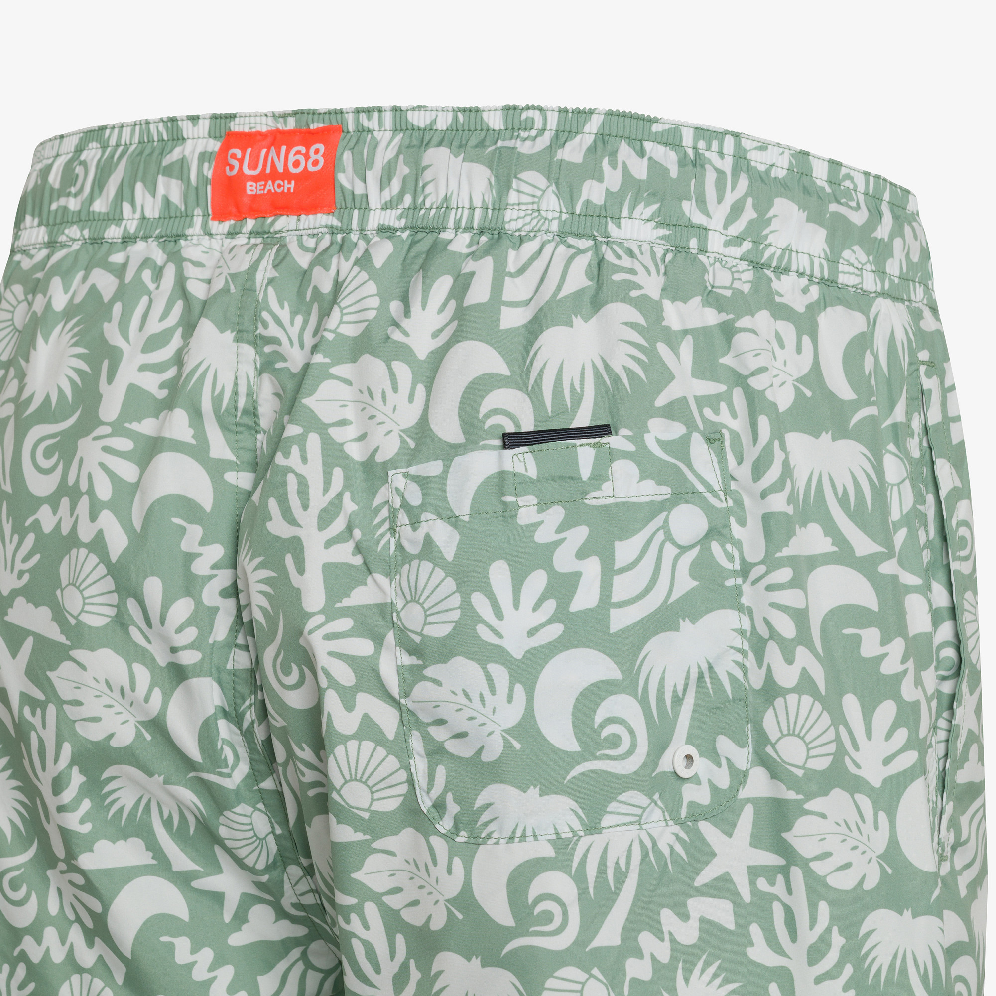 Sage green printed nylon swim shorts