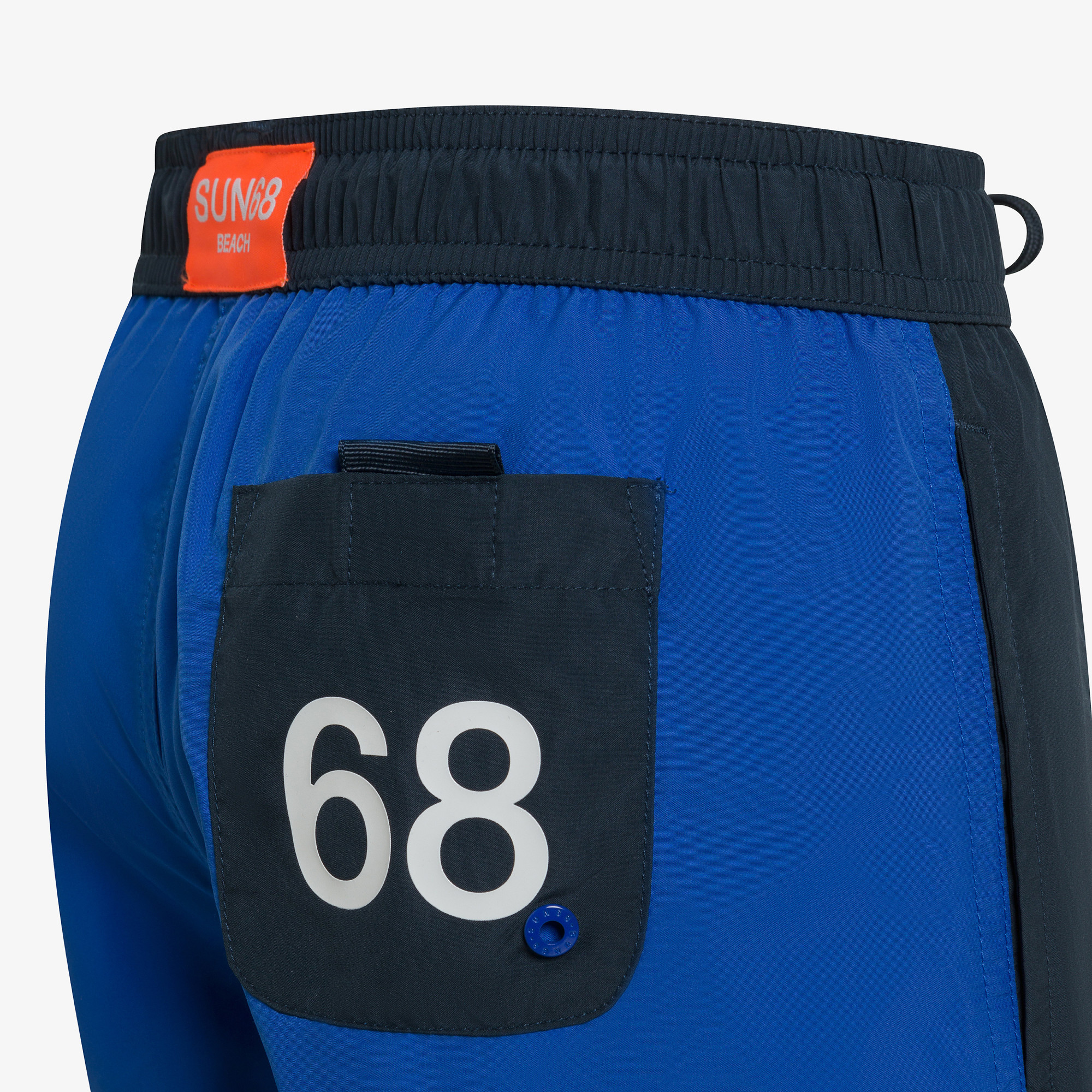 Navy and royal blue nylon swim shorts