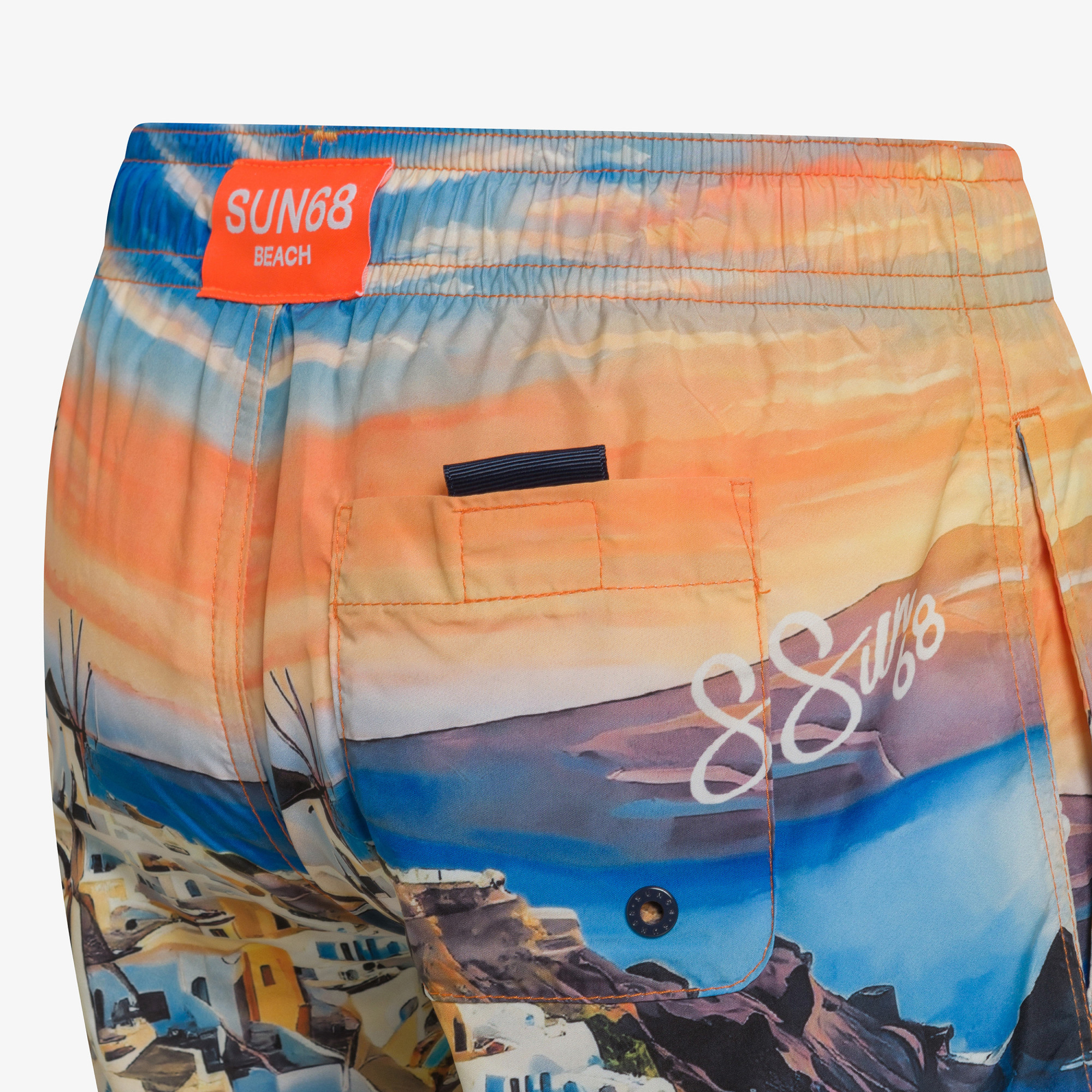 Boxer mare con stampa arancio e blu royal