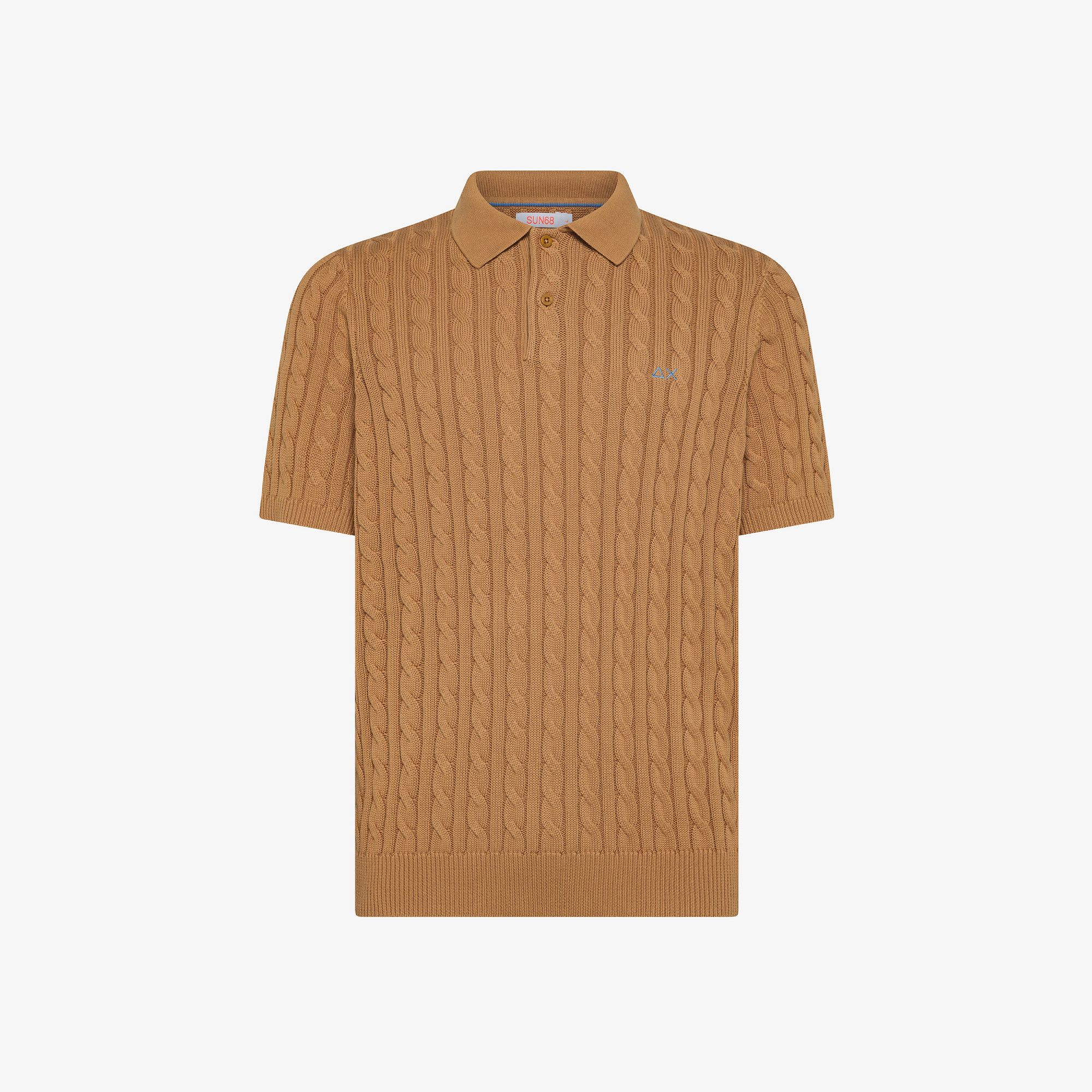 Camel cable-knit polo shirt