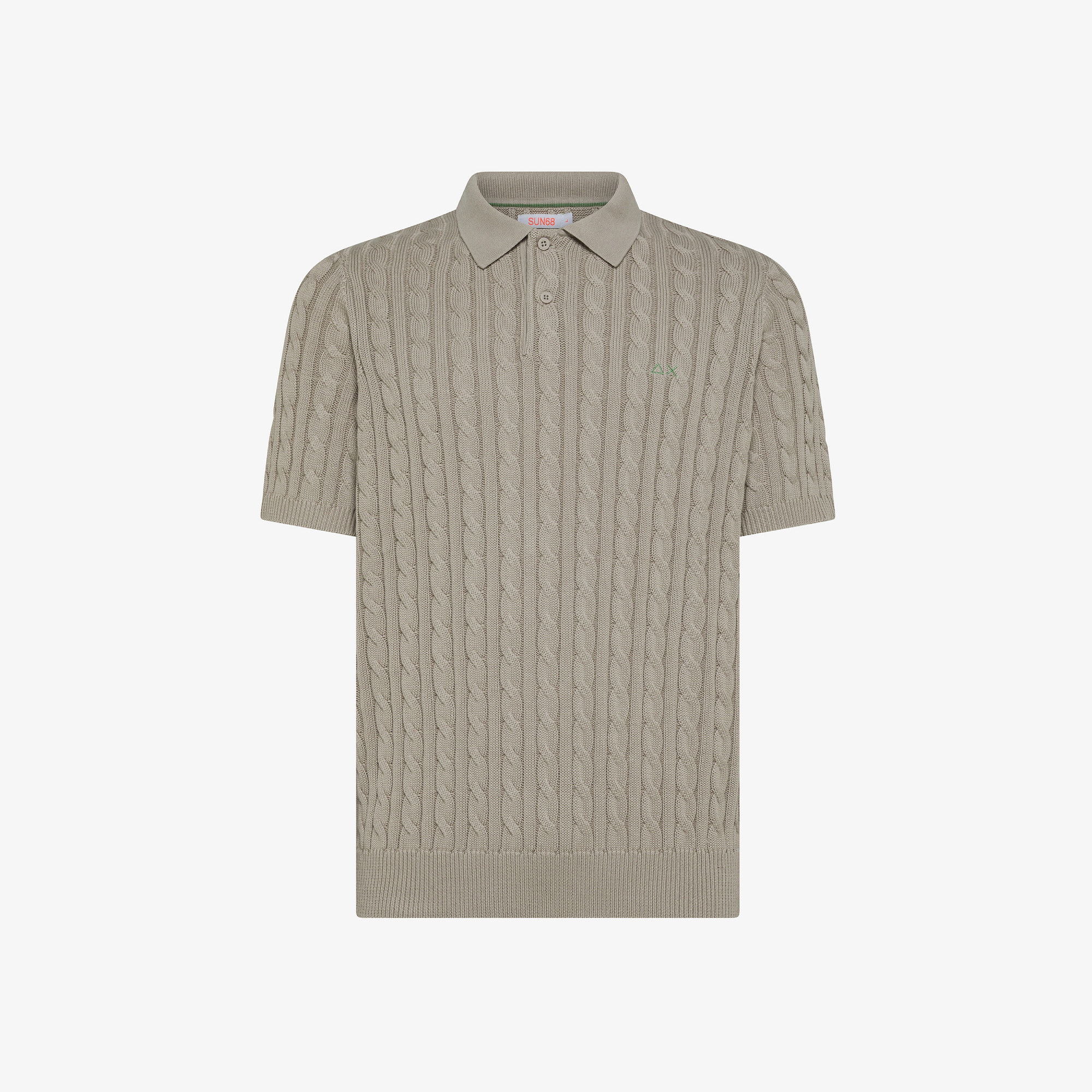 Stone cable-knit polo shirt