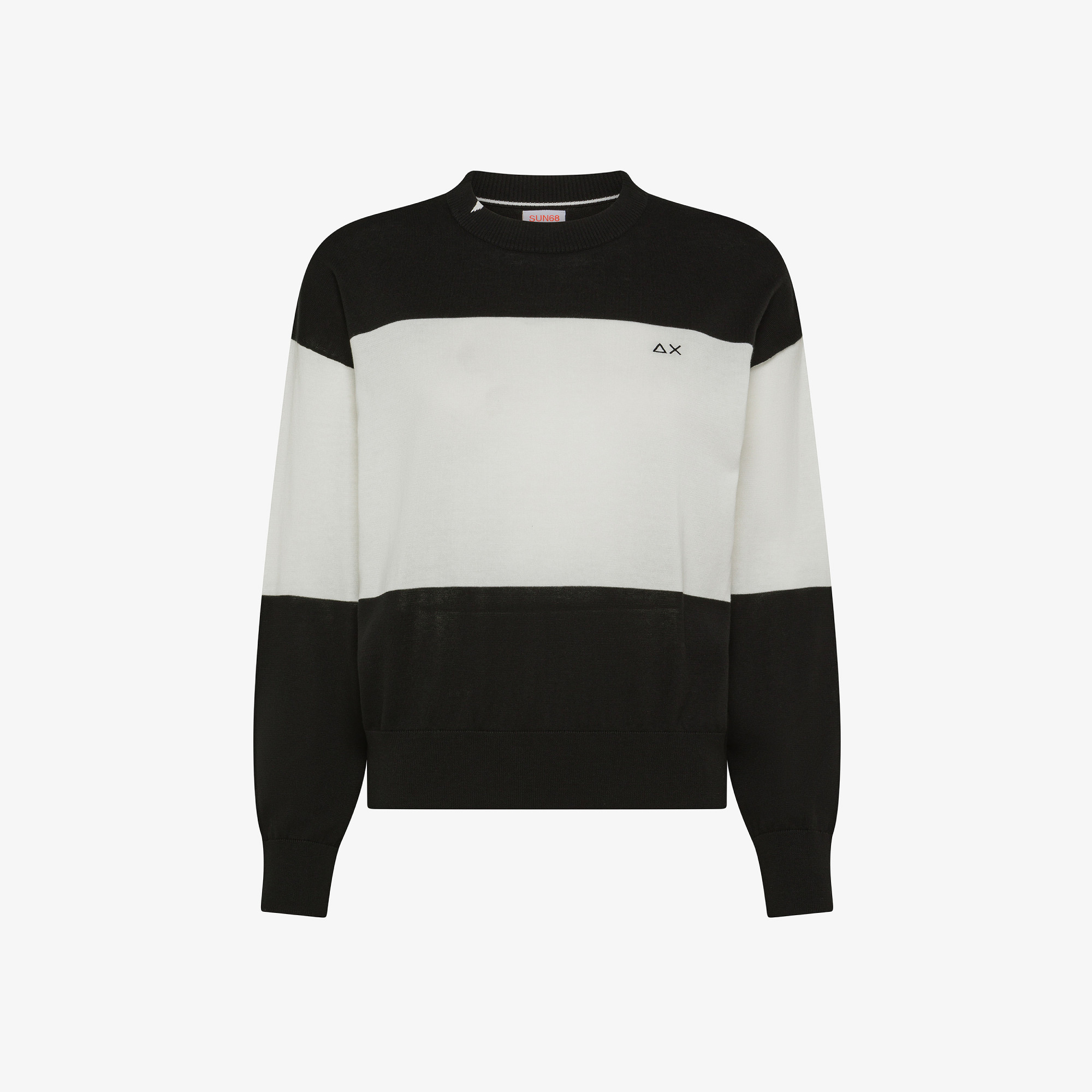 Off white and black cotton colour-block jumper
