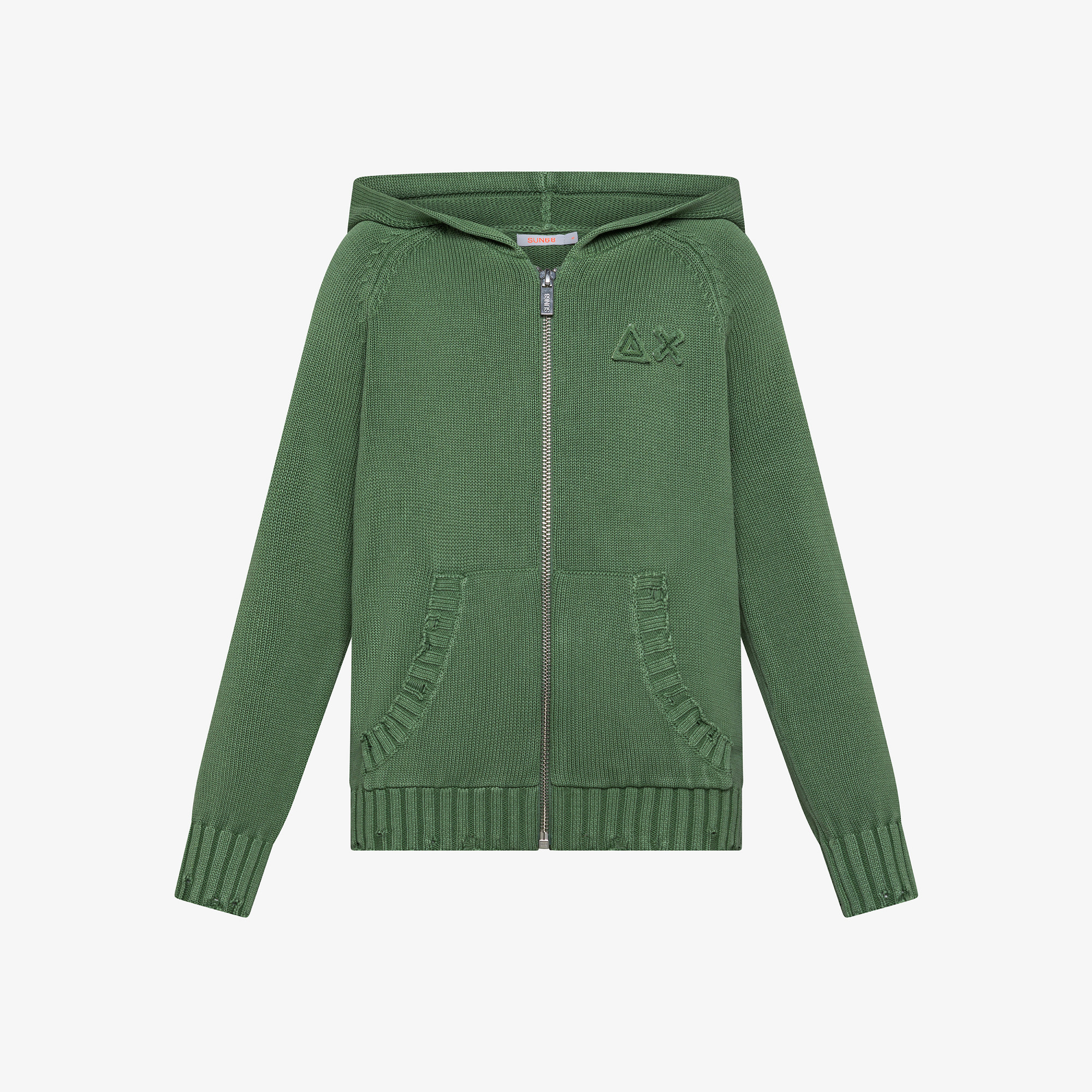 BOY'S SWEATER HOODIE ZIP VINTAGE BROKEN VERDE SALVIA