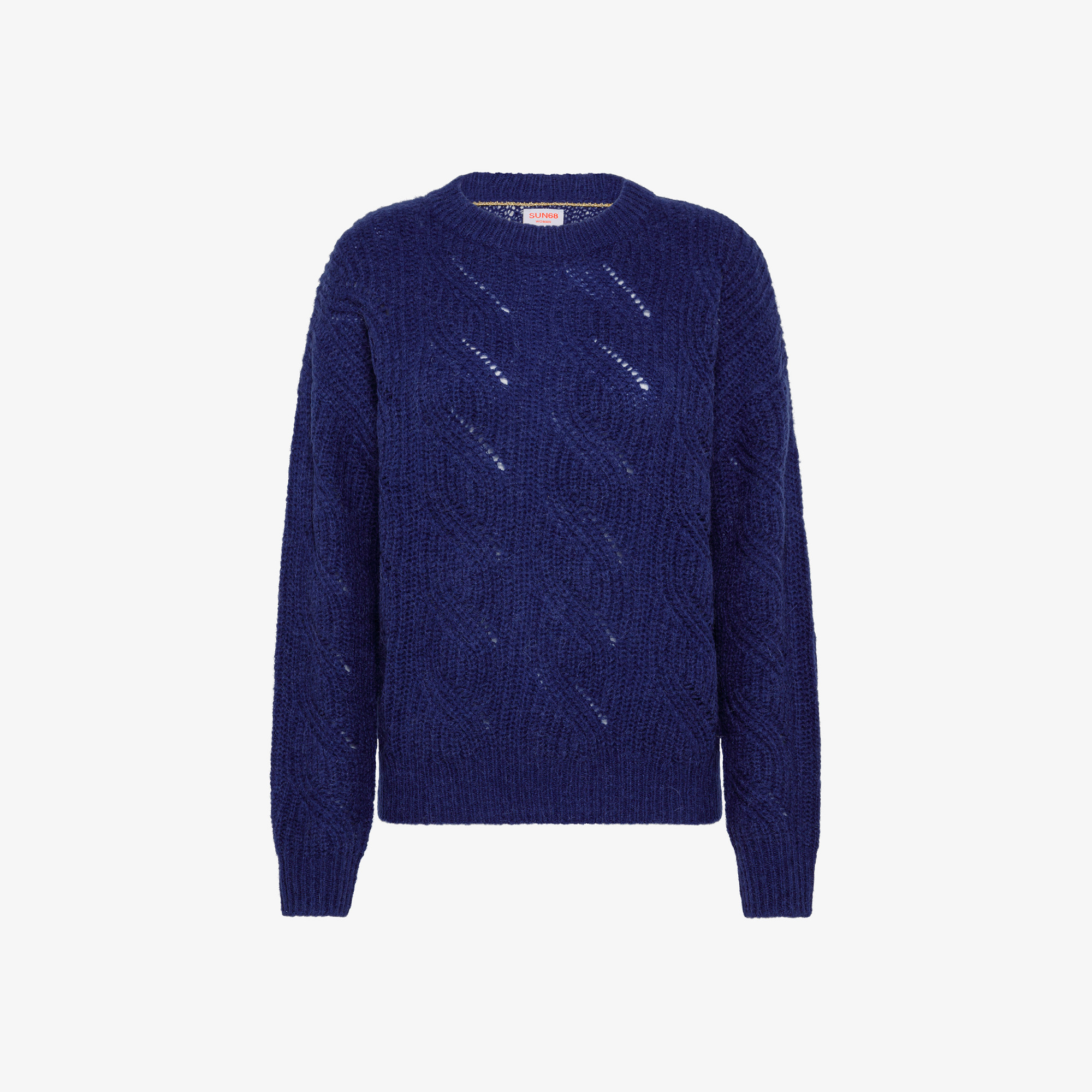 ROUND NECK HEAVY CABLE L/S NAVY BLUE