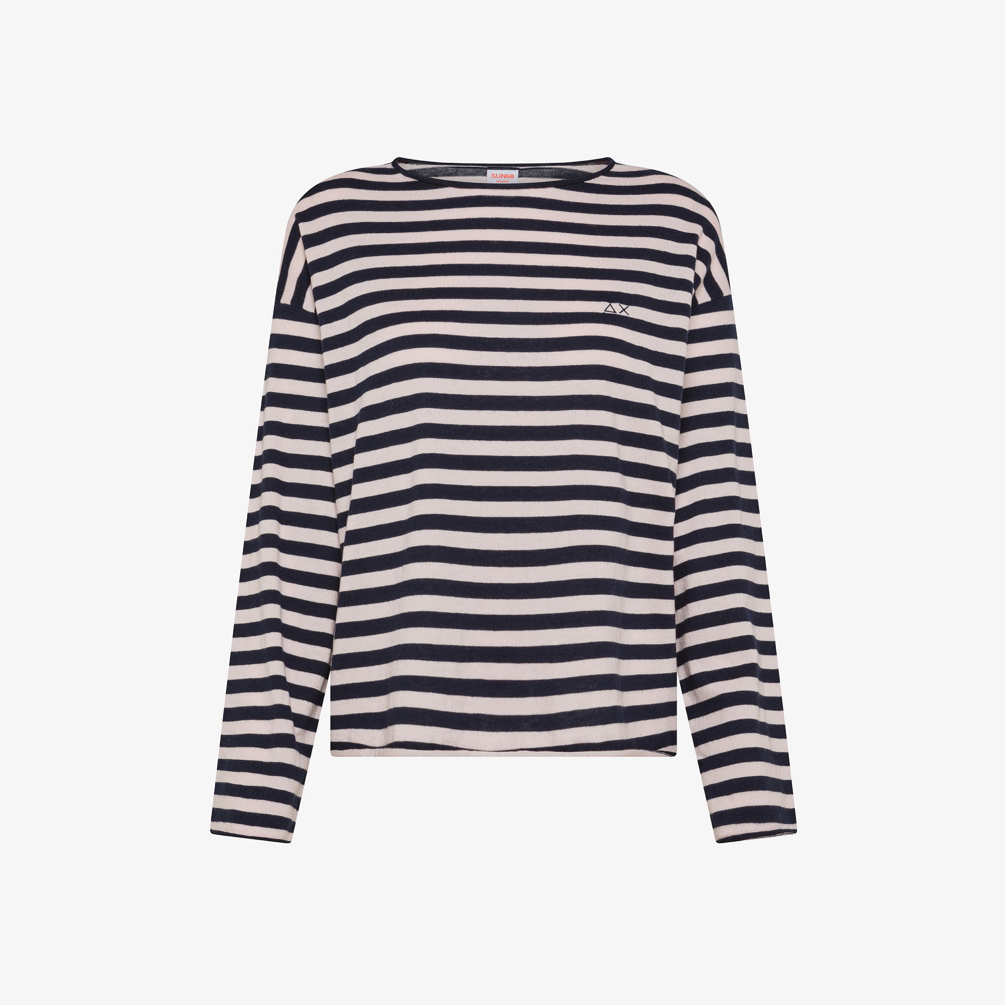 ROUND NECK STRIPES L/S NAVY BLUE/PINK