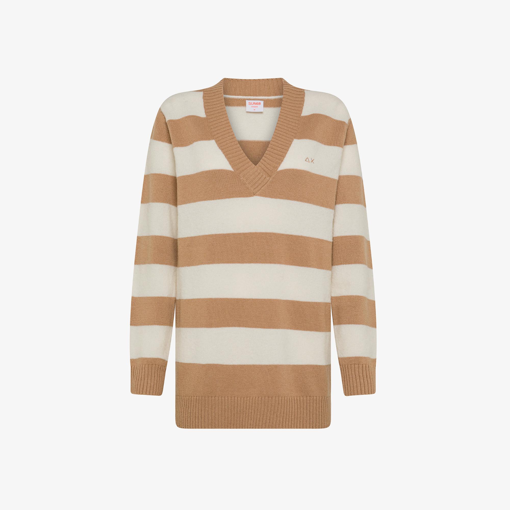 V NECK BIG STRIPES BEIGE/OFF WHITE