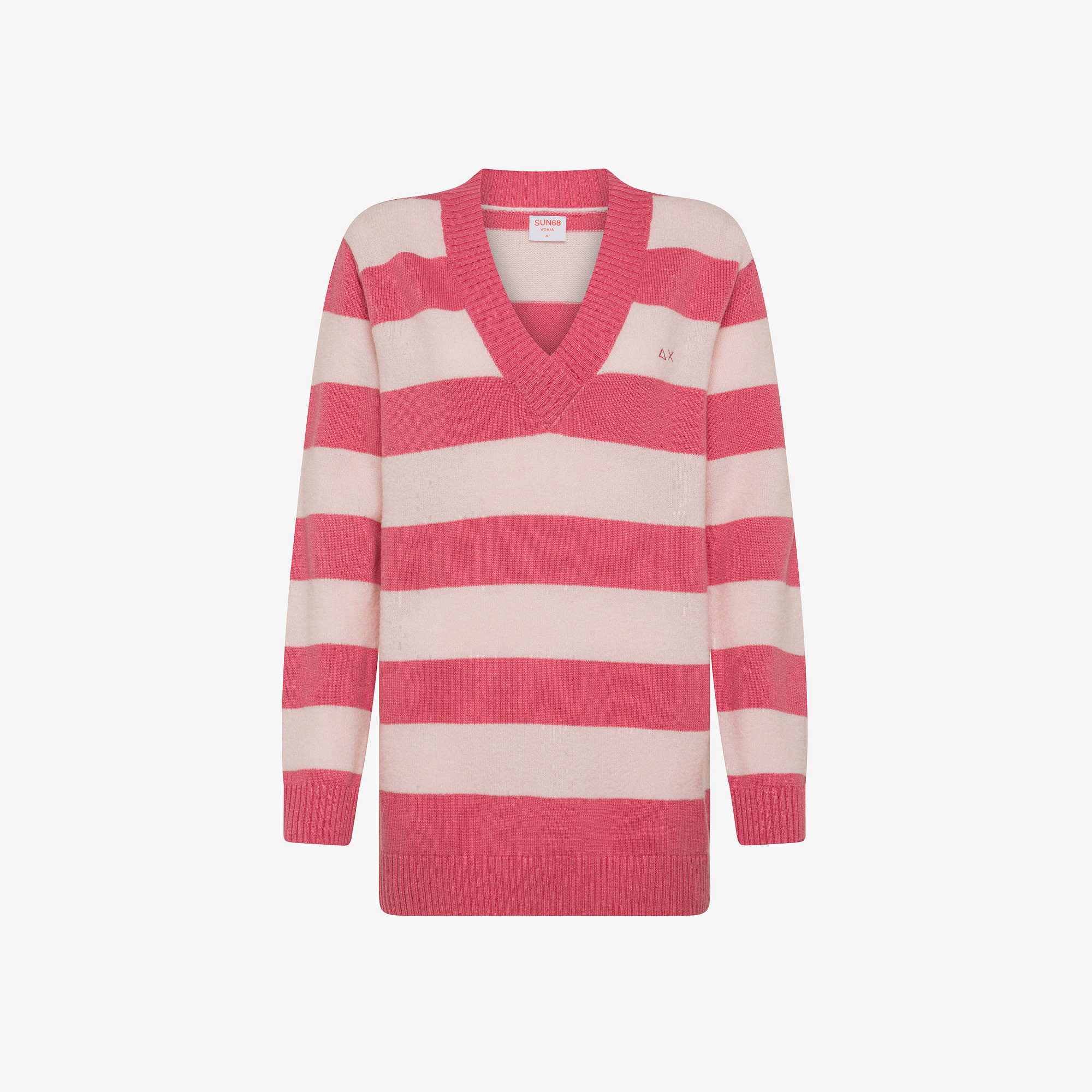 V NECK BIG STRIPES DAHLIA/ROSA