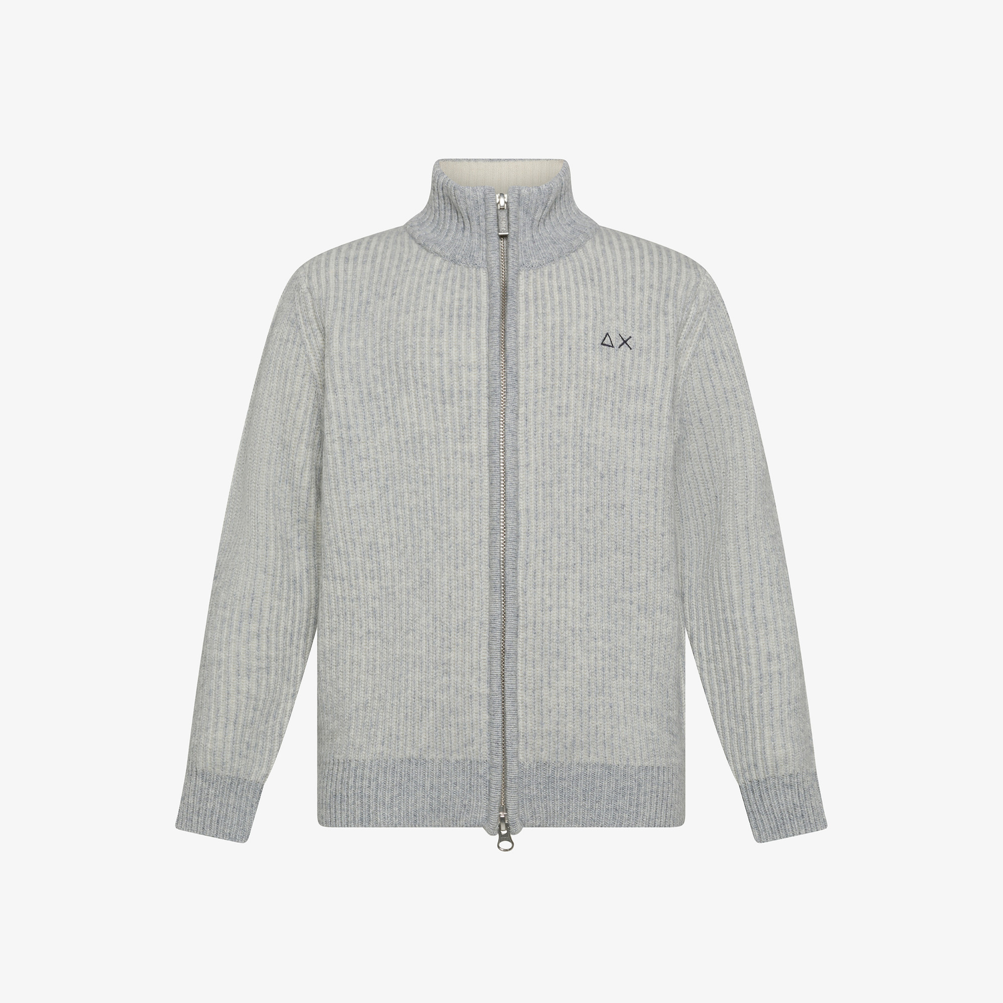 Ribbed wool and cotton zip jumper MEDIUM GREY