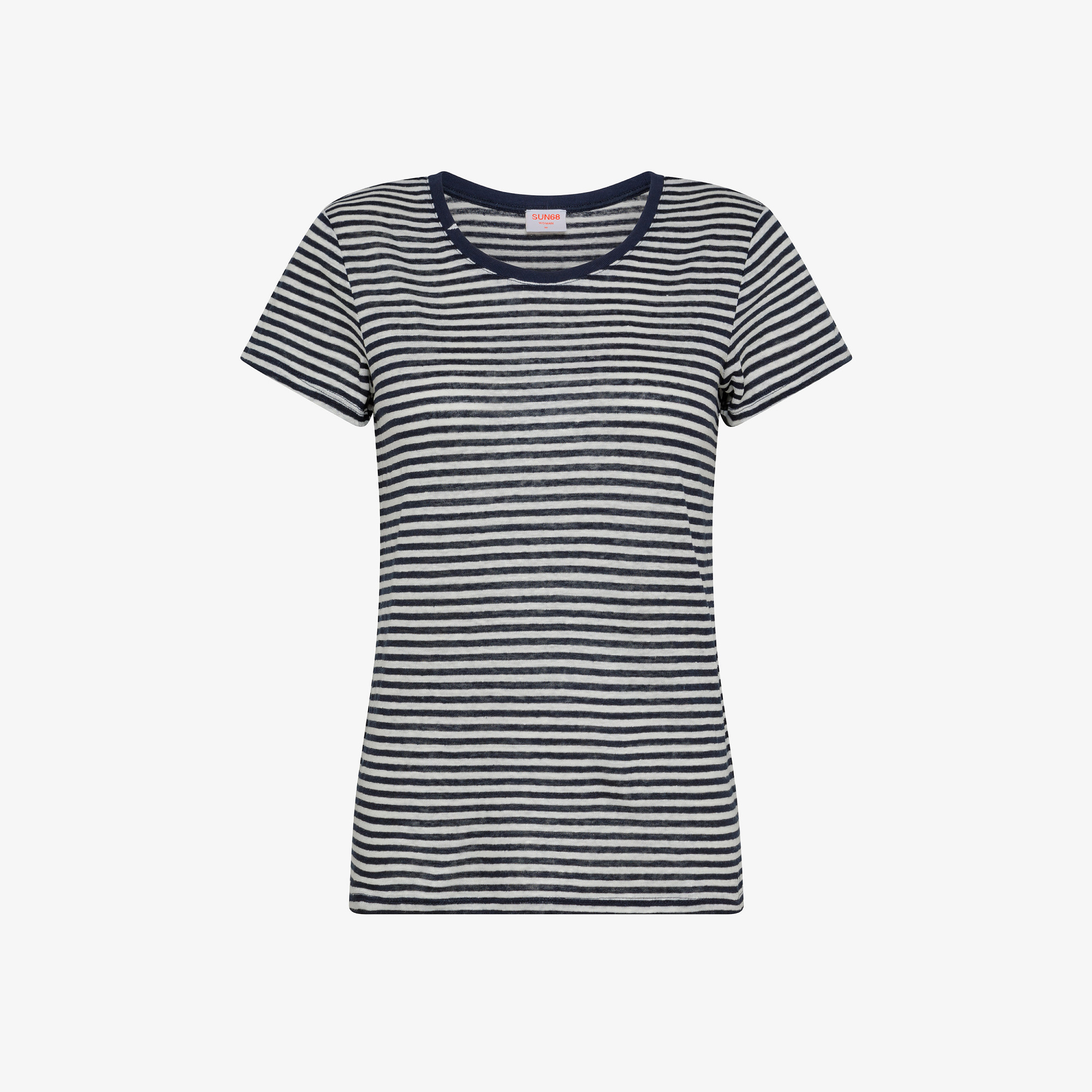 T-SHIRT LINEN STRIPES S/S NAVY BLUE/PORCELAIN
