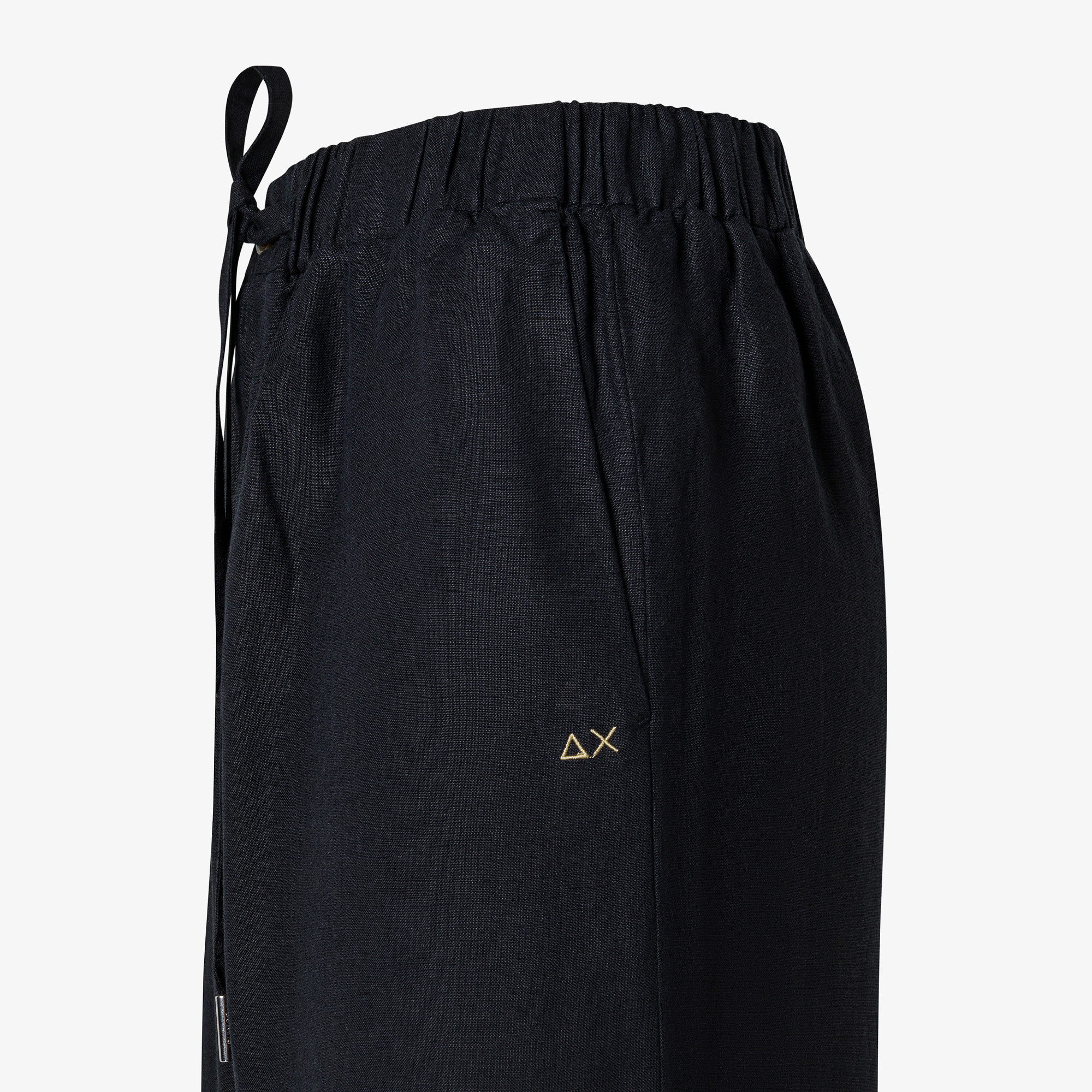 Pantaloni in lino nero con coulisse
