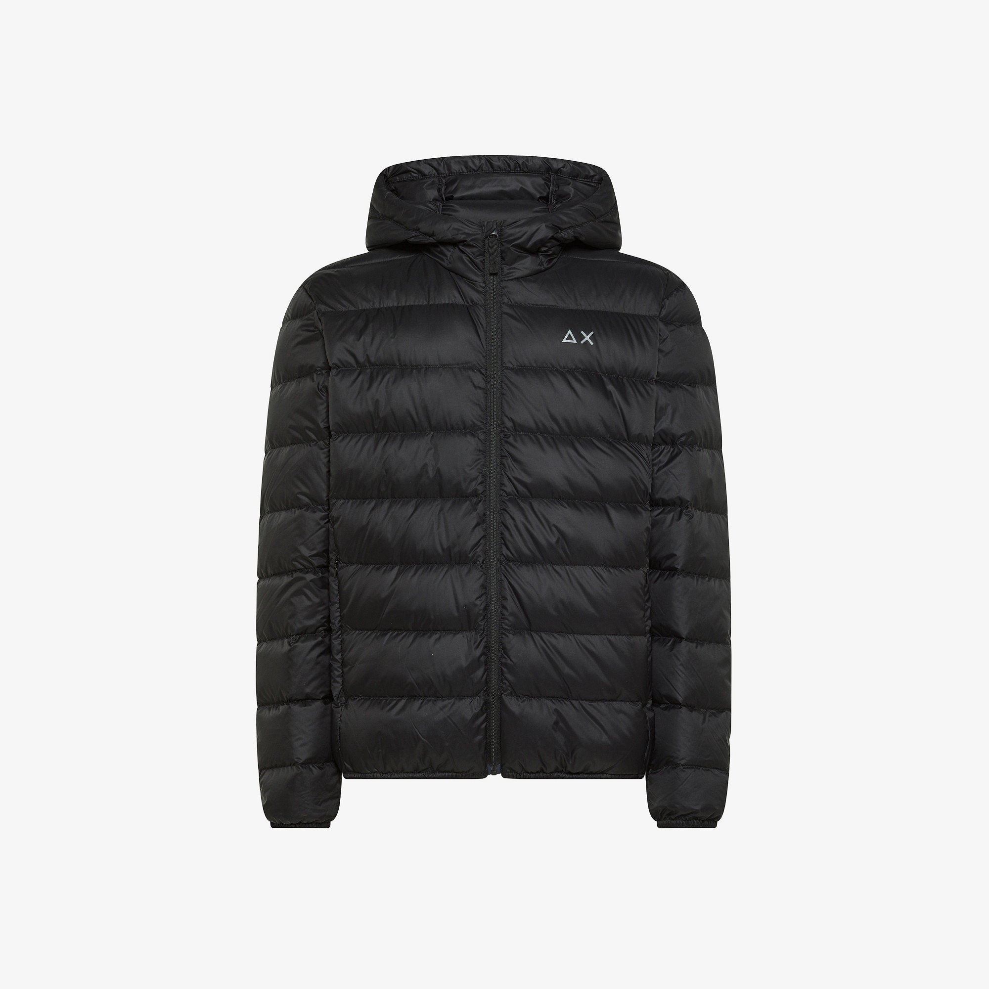 Piumino in nylon con cappuccio nero