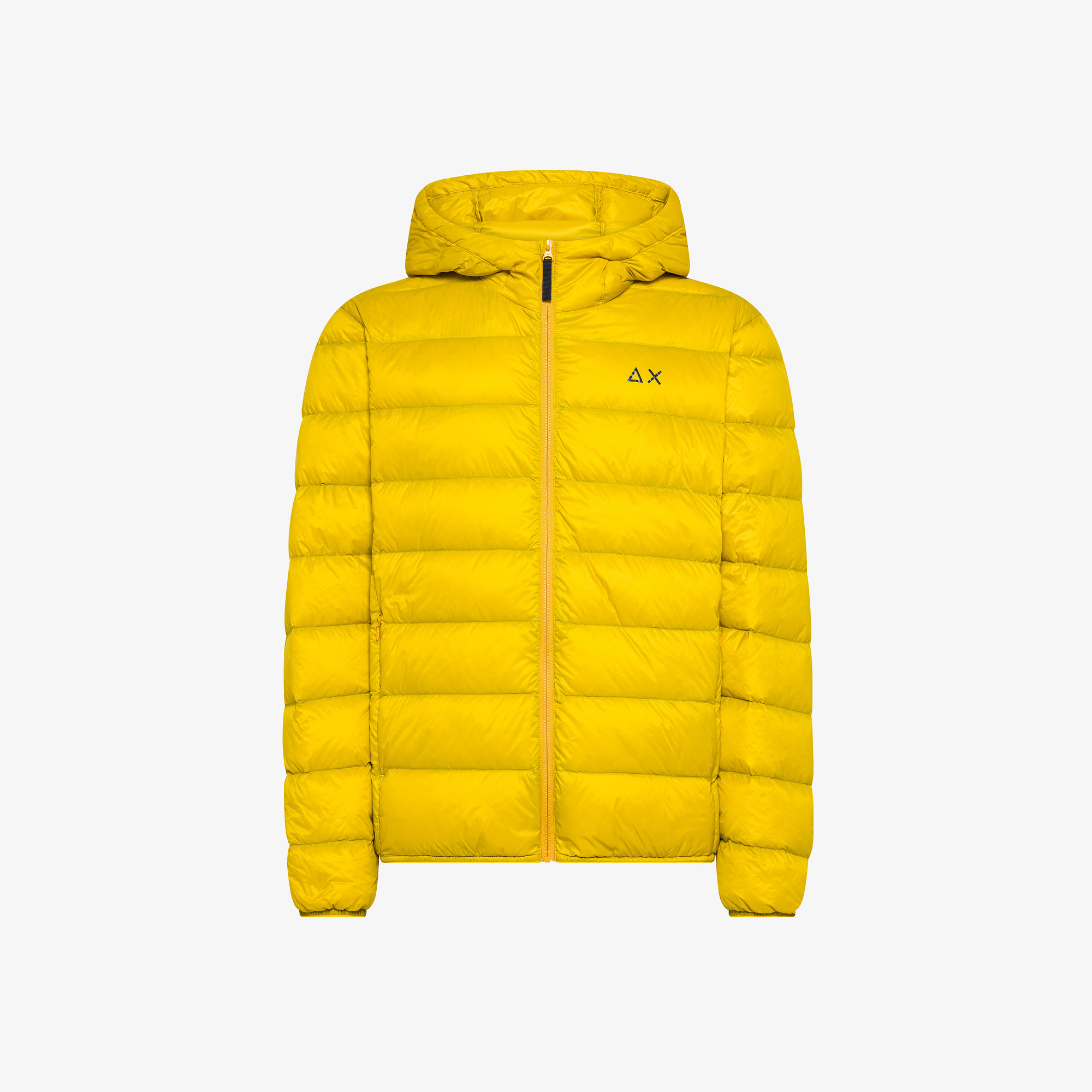 Piumino in nylon con cappuccio giallo