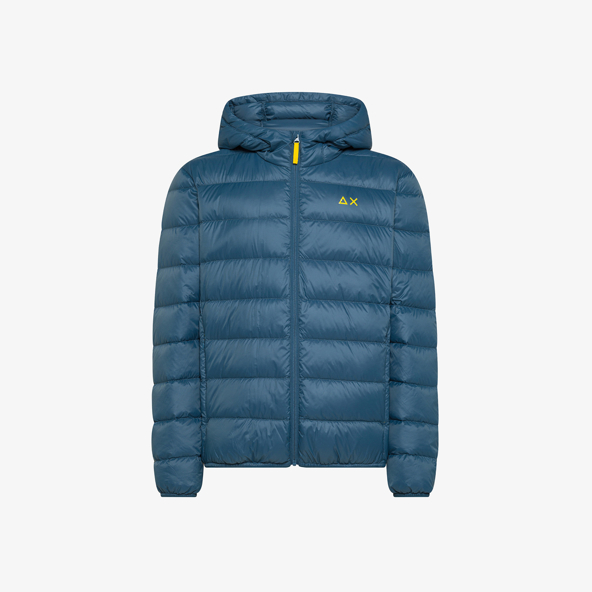 Piumino in nylon con cappuccio avio scuro