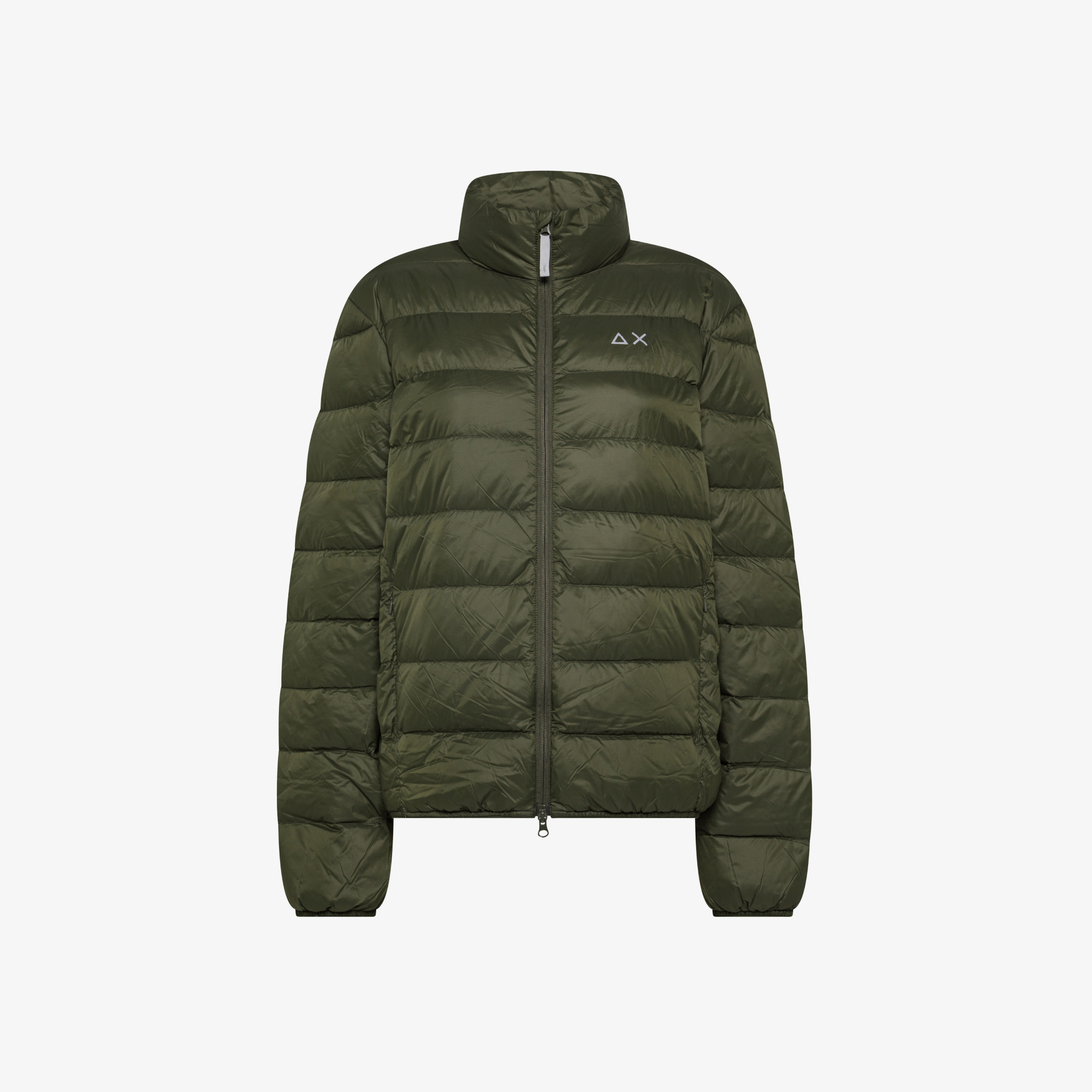 Dark military quilted nylon puffer jacket
