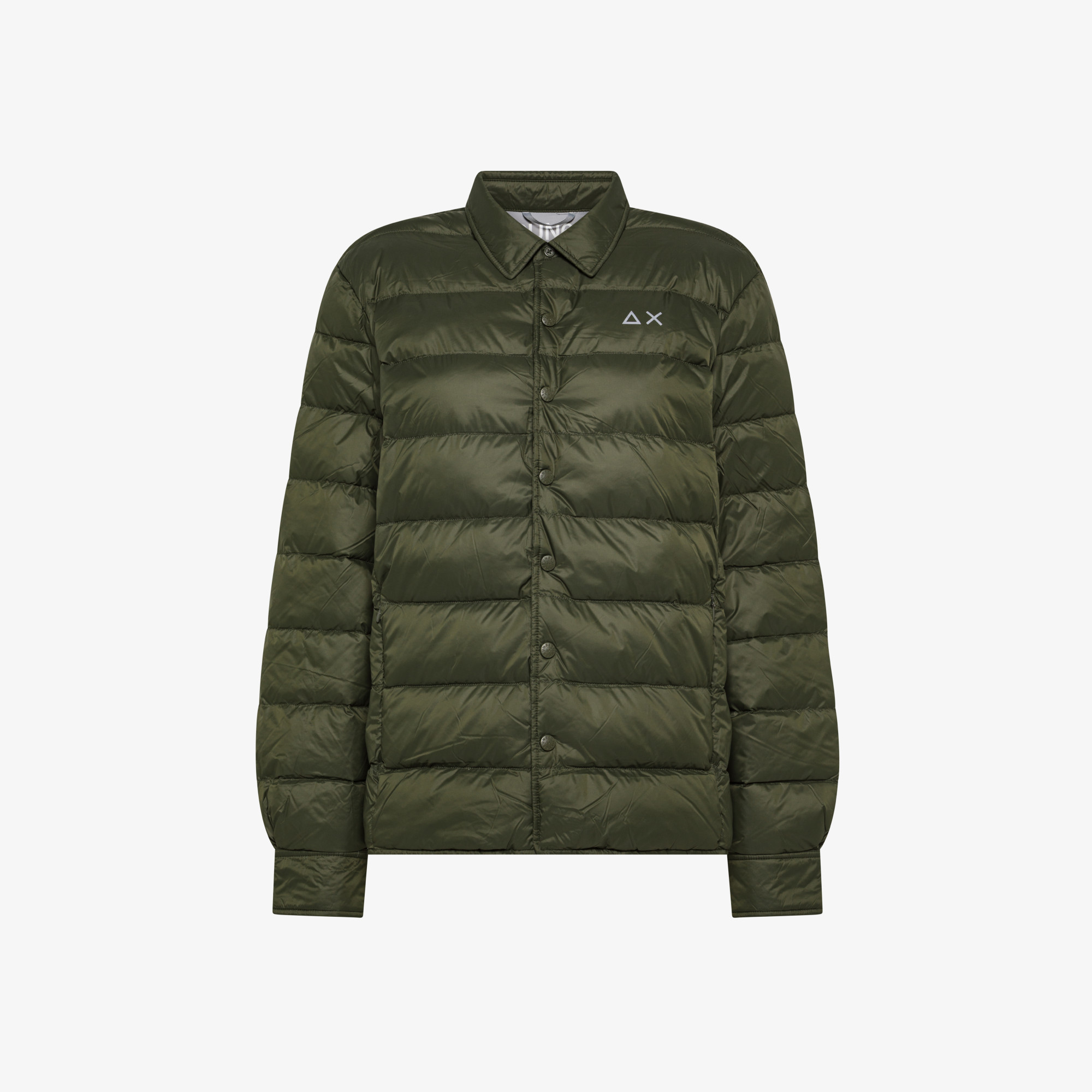 Dark military quilted nylon overshirt jacket