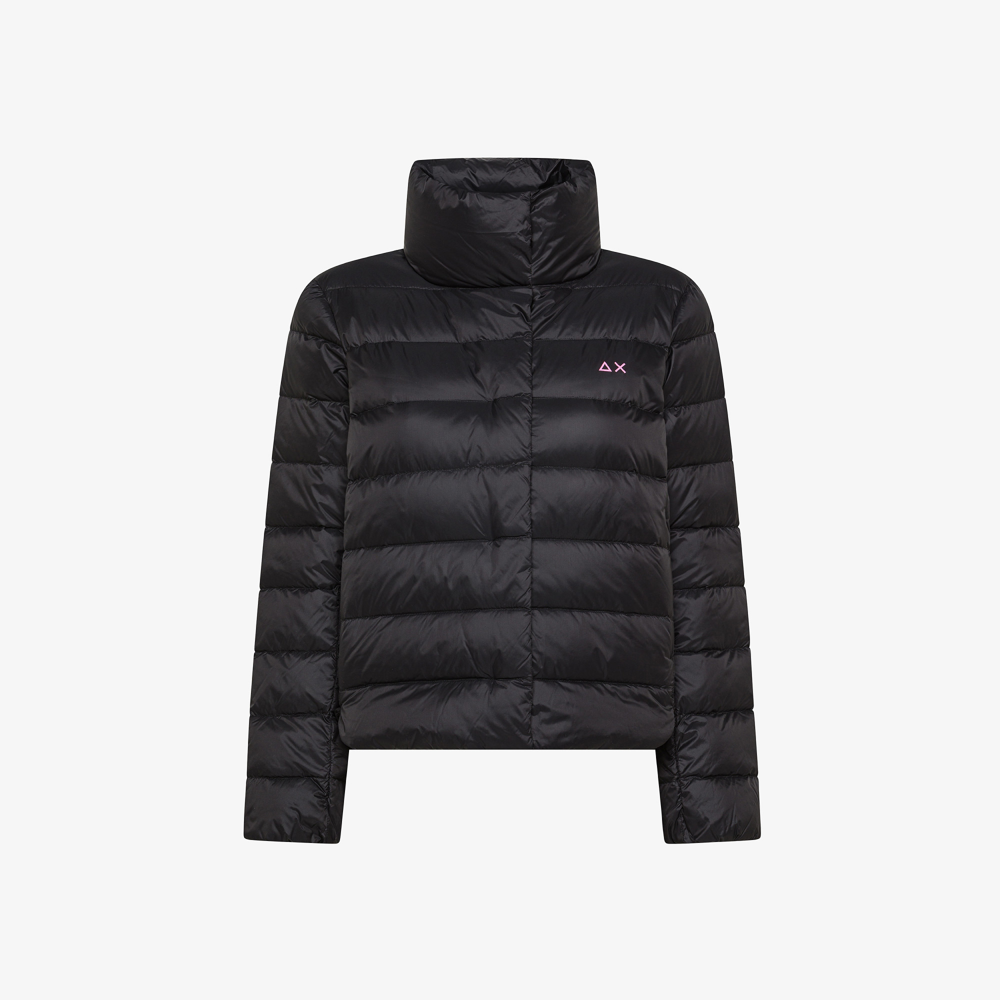 Piumino in nylon trapuntato con collo alto nero