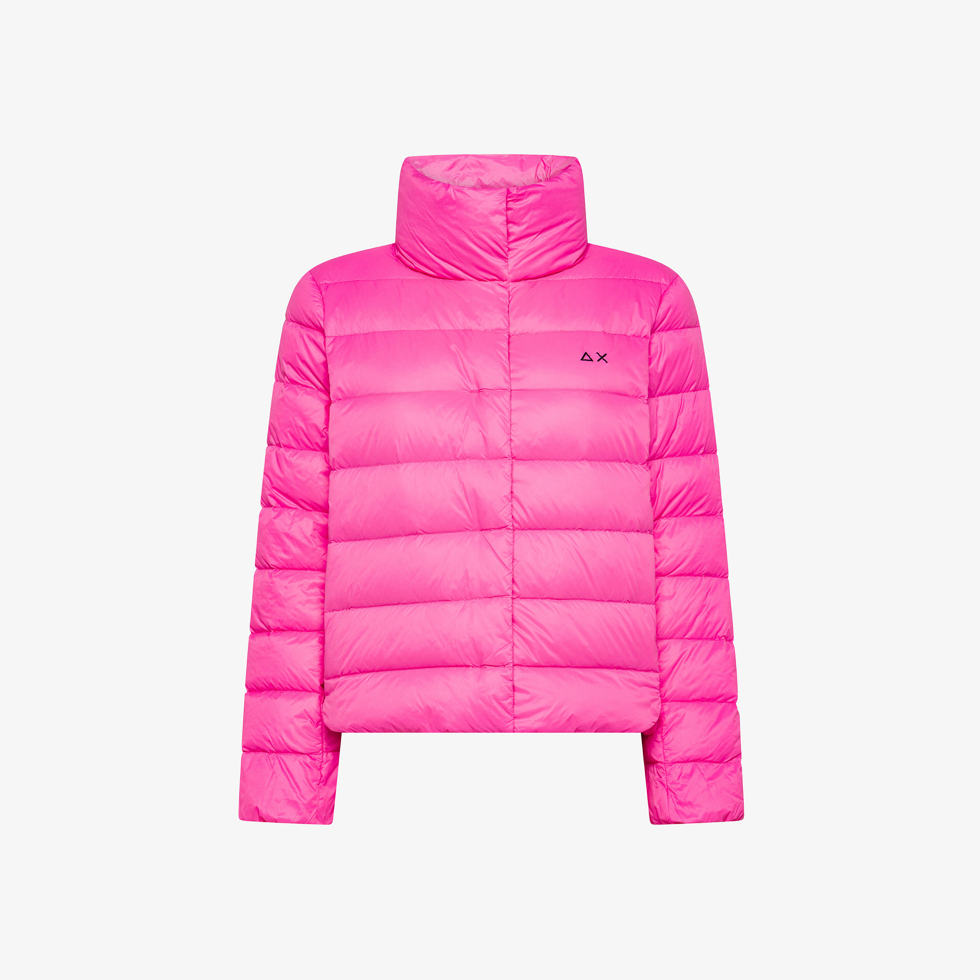 Piumino in nylon trapuntato con collo alto fuxia scuro