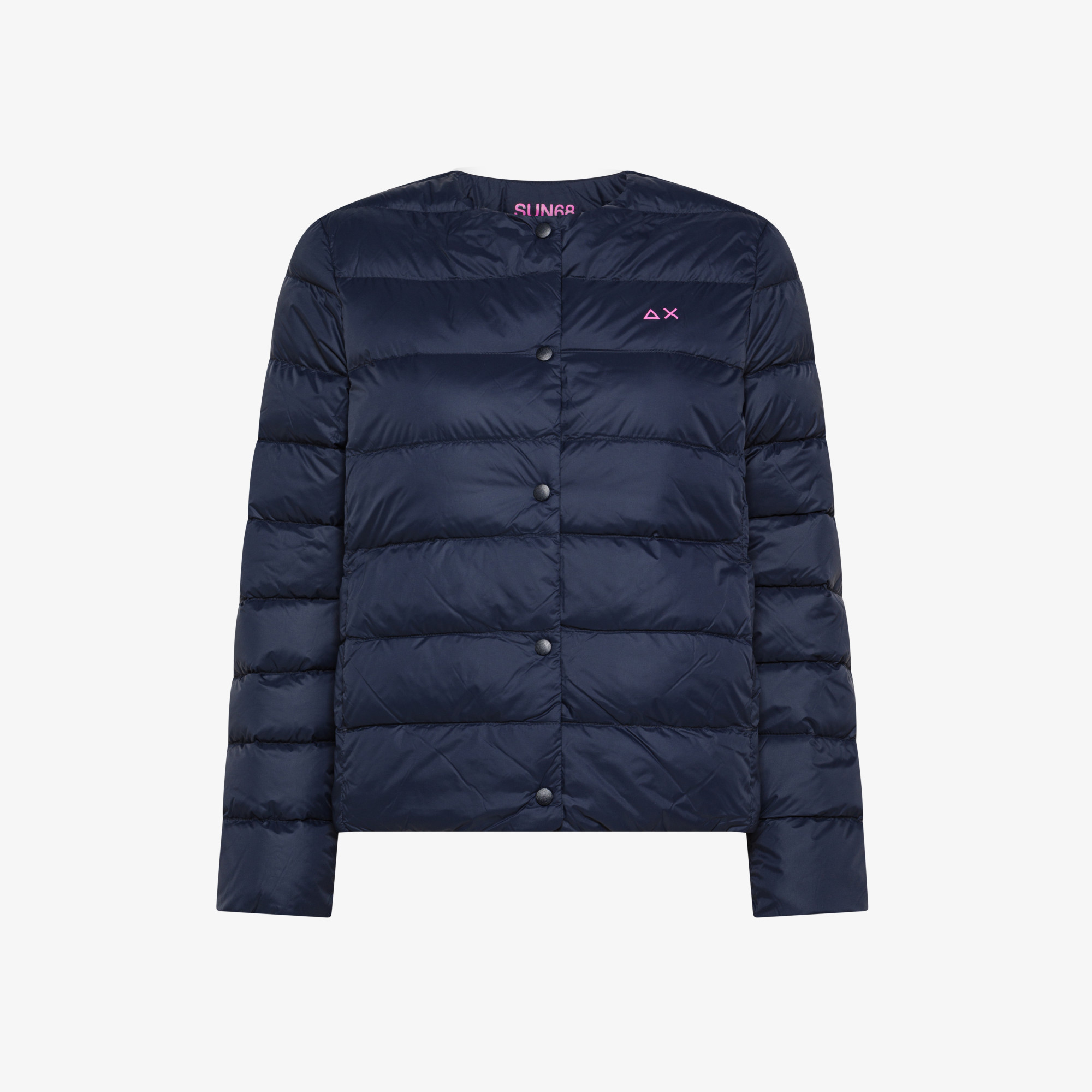 Piumino girocollo in nylon trapuntato navy blue