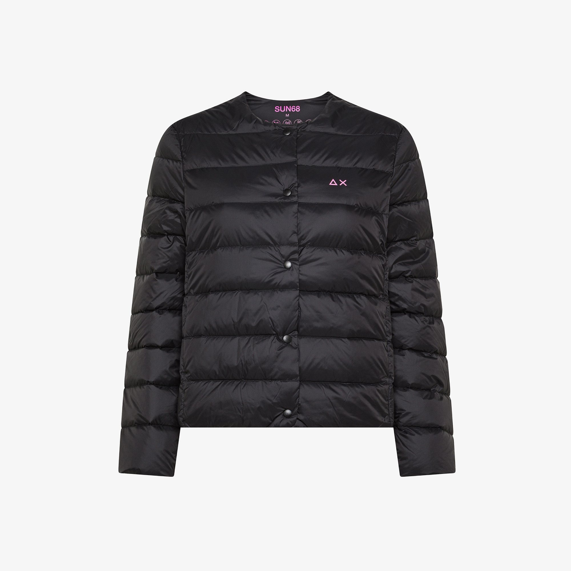 Piumino girocollo in nylon trapuntato nero