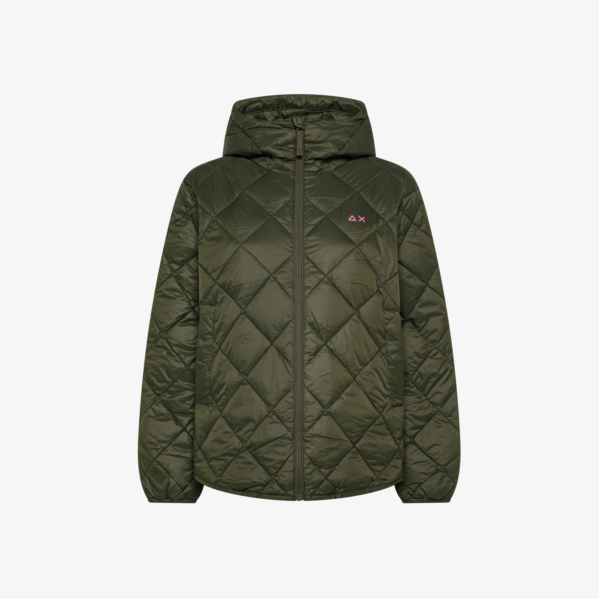 Piumino trapuntato con cappuccio militare scuro