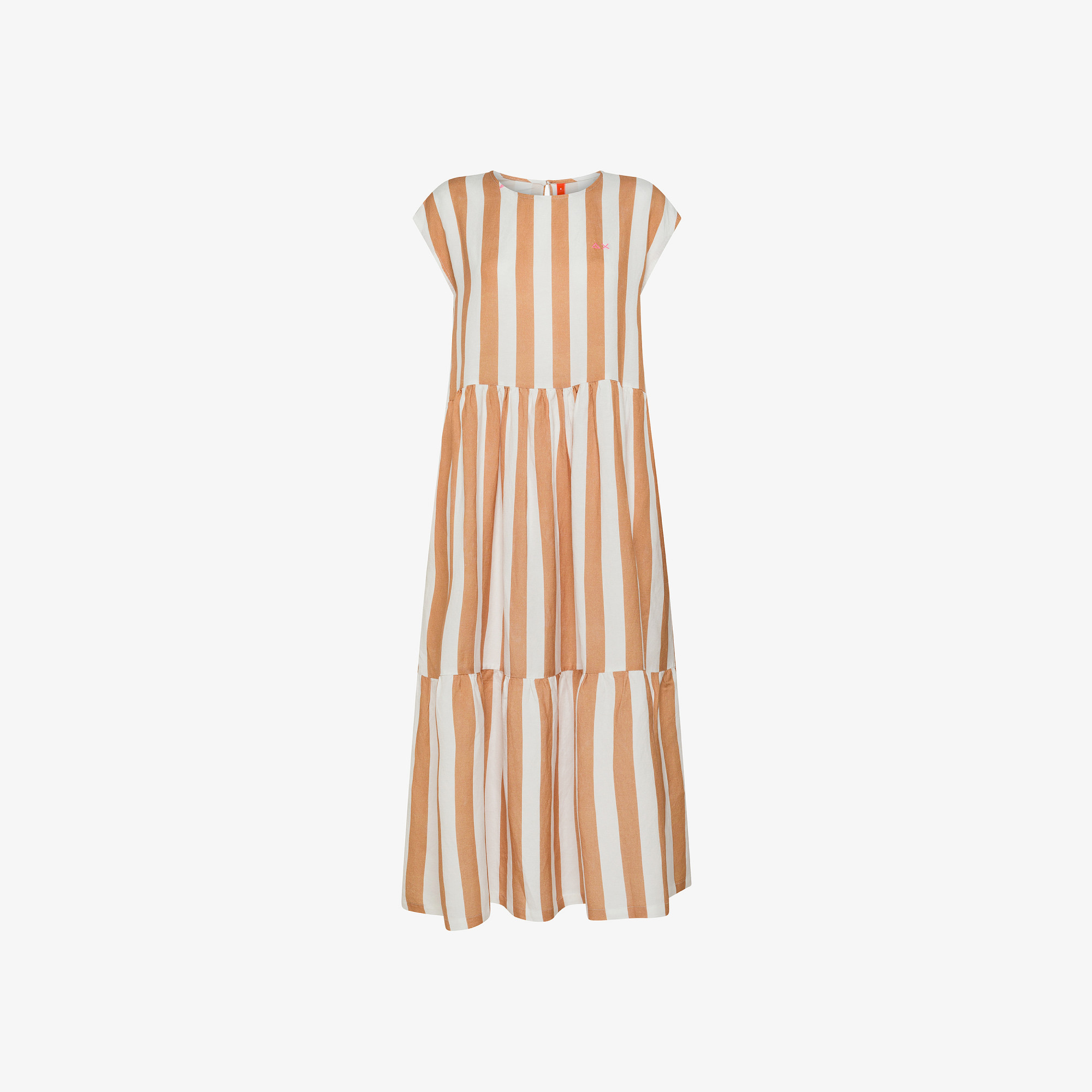 LONG DRESS BEACH LINEN STRIPES S/S