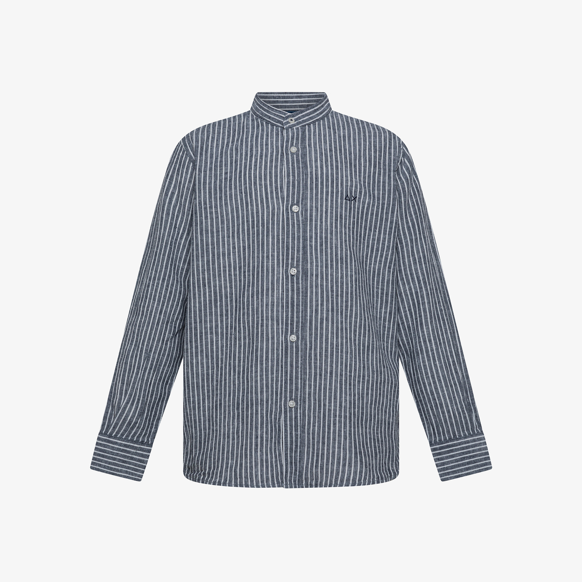 BOY'S SHIRT LINEN STRIPE KOREAN COLLAR L/S NAVY BLUE/WHITE