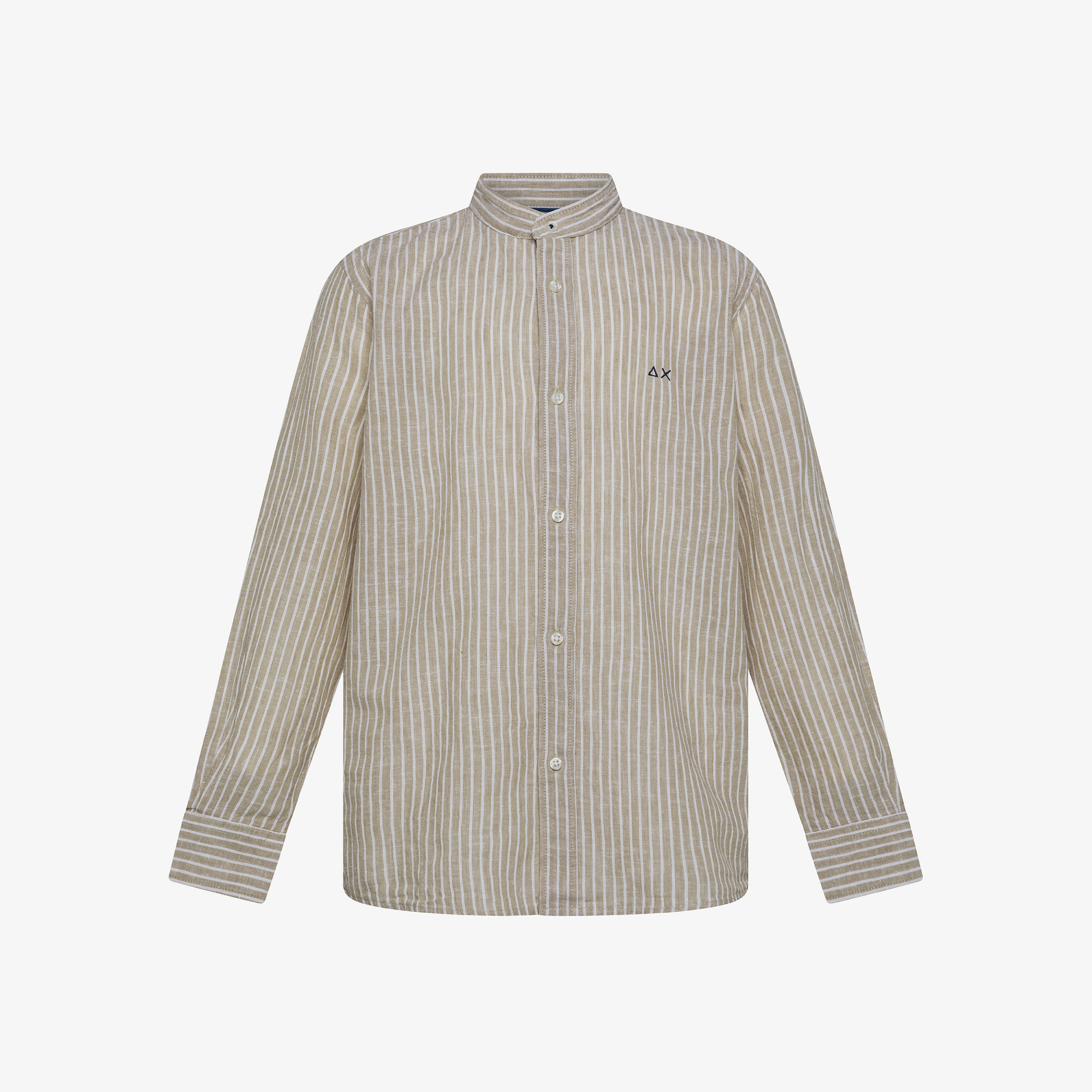 BOY'S SHIRT LINEN STRIPE KOREAN COLLAR L/S SABBIA/BIANCO