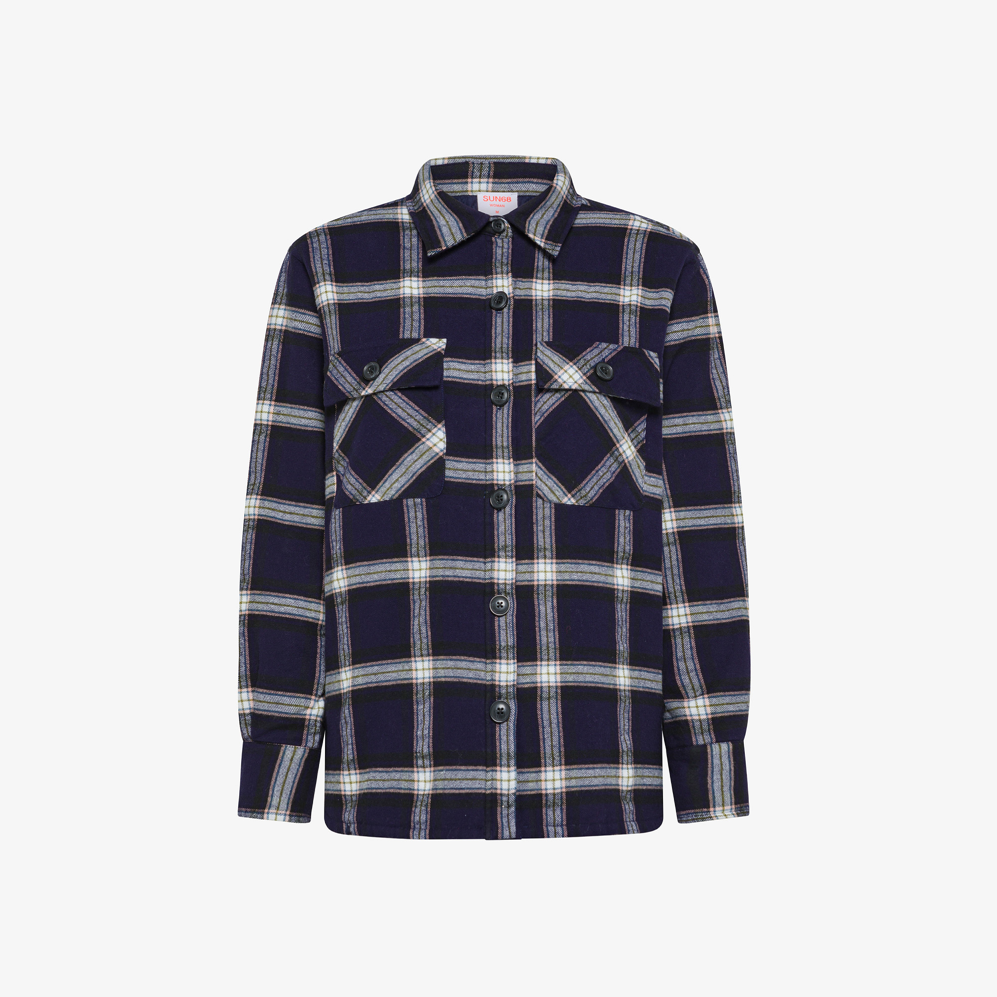 SHIRT WITH POCKETS L/S NAVY BLUE/OFF WHITE