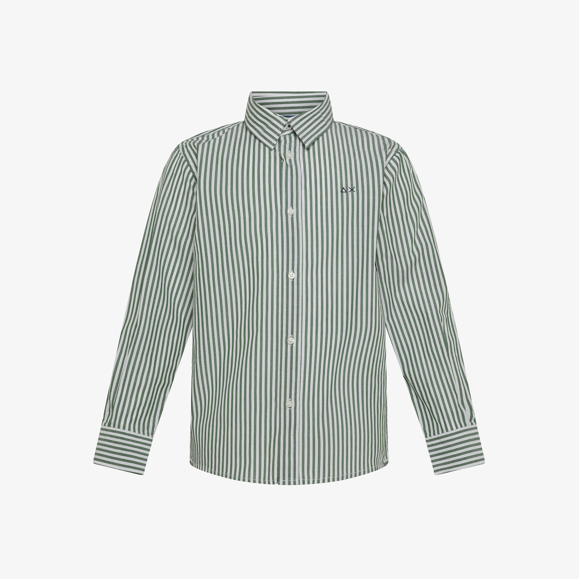 Camicia in cotone a righe VERDE SCURO/BIANCO