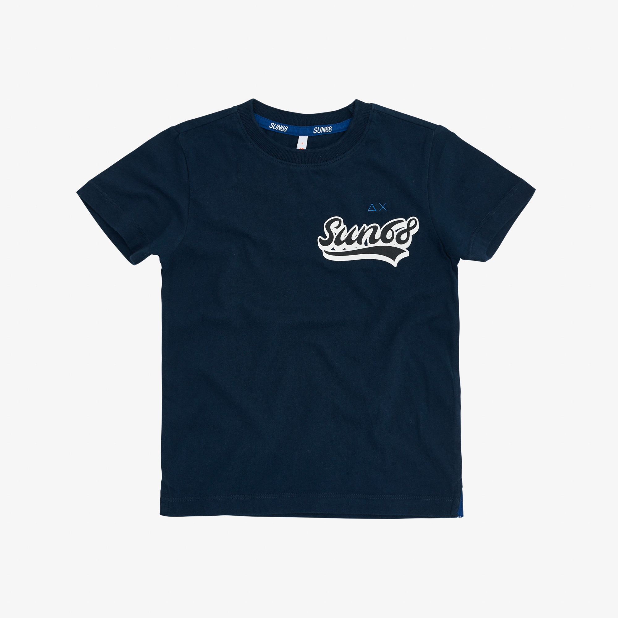 BOY'S T-SHIRT ROUND SMALL PRINT NAVY BLUE