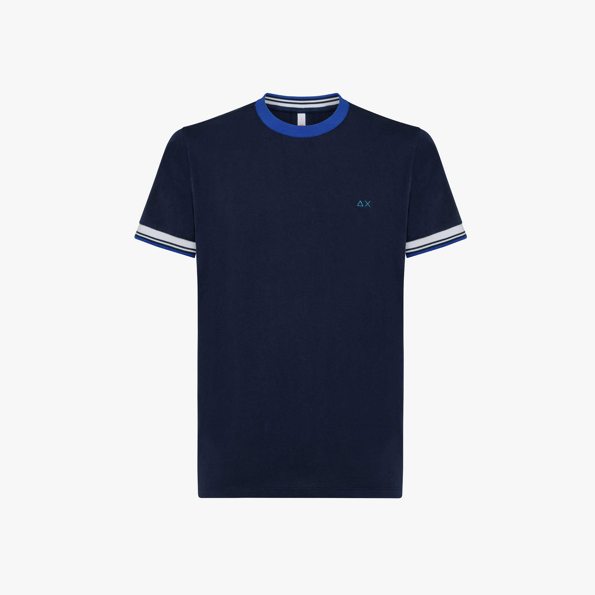 T-SHIRT CONTRAST RIB CUFFS AND COLLAR NAVY BLUE