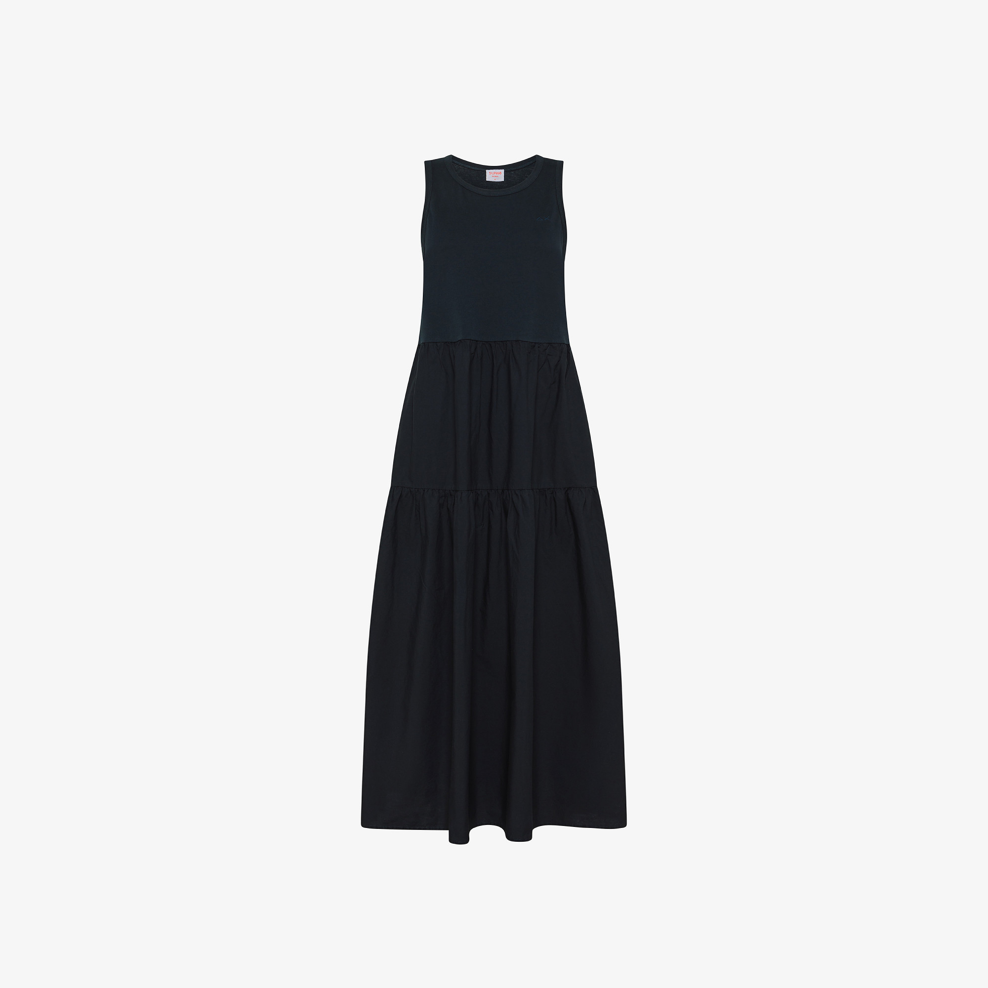 LONG DRESS MIXED FABRIC NO SLV NAVY BLUE