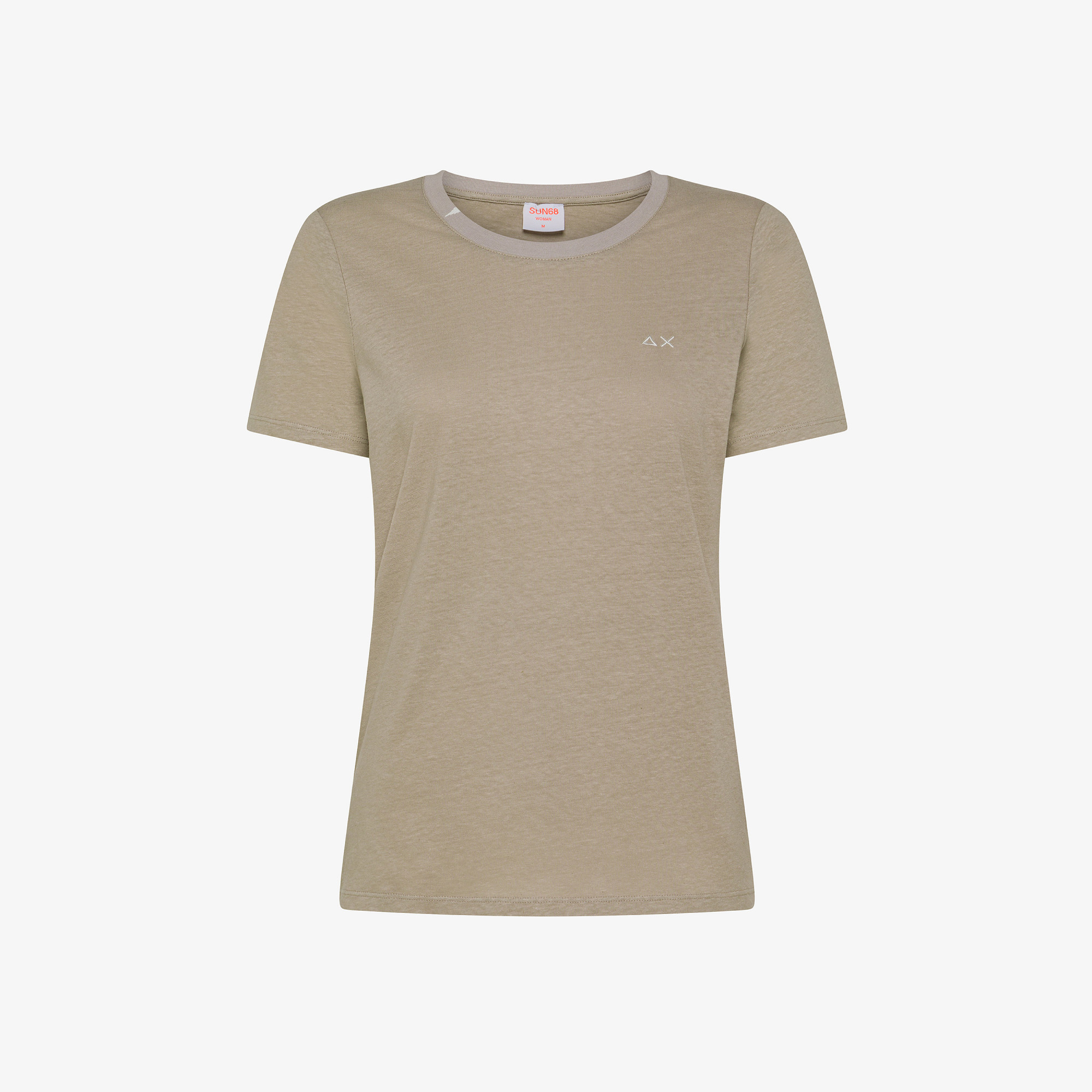 T-SHIRT ROUND NECK LINEN S/S STONE