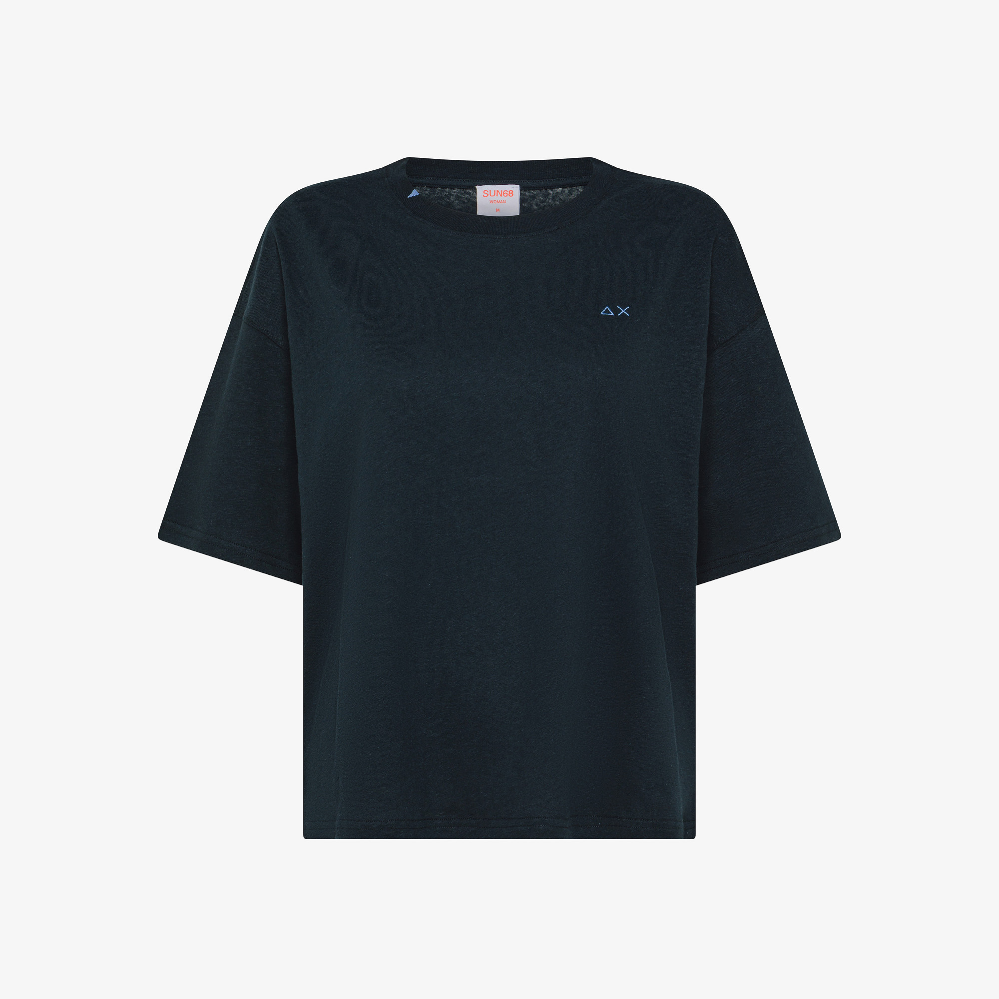 T-SHIRT ROUND NECK OVERSIZE LINEN S/S NAVY BLUE