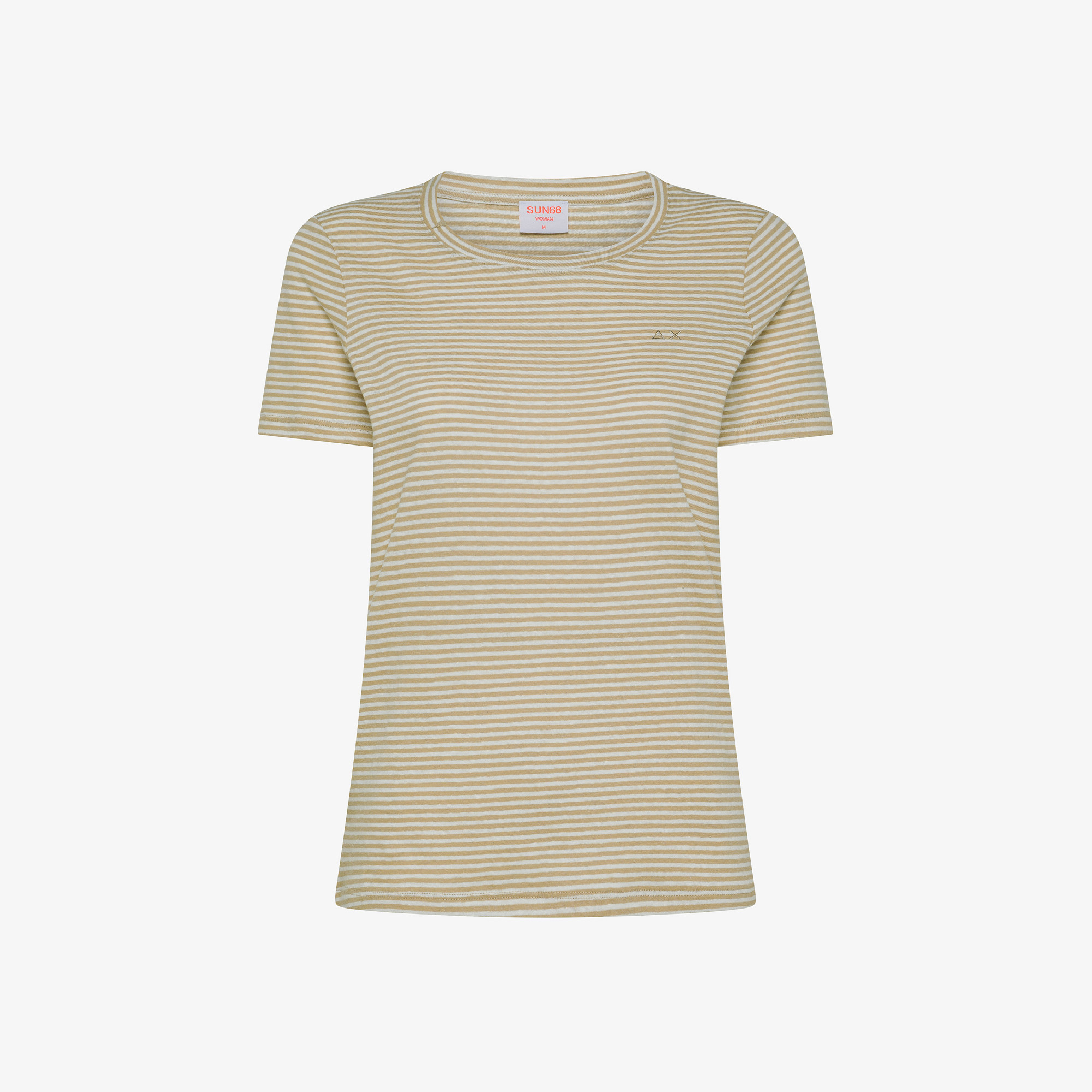 T-SHIRT ROUND NECK STRIPES LINEN S/S OFF WHITE/SAND